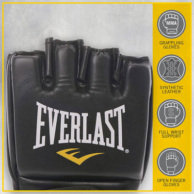 Everlast Pro Style MMA Grappling Training Gloves w/Full Wrist Strap, L/XL, Black