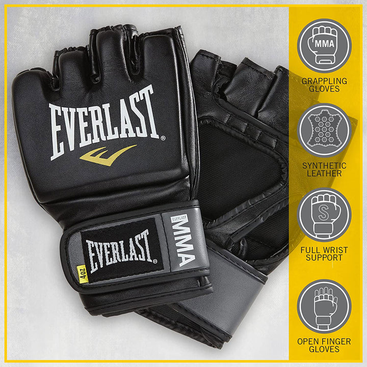 Everlast Pro Style MMA Grappling Training Gloves w/Full Wrist Strap, L/XL, Black - VMInnovations