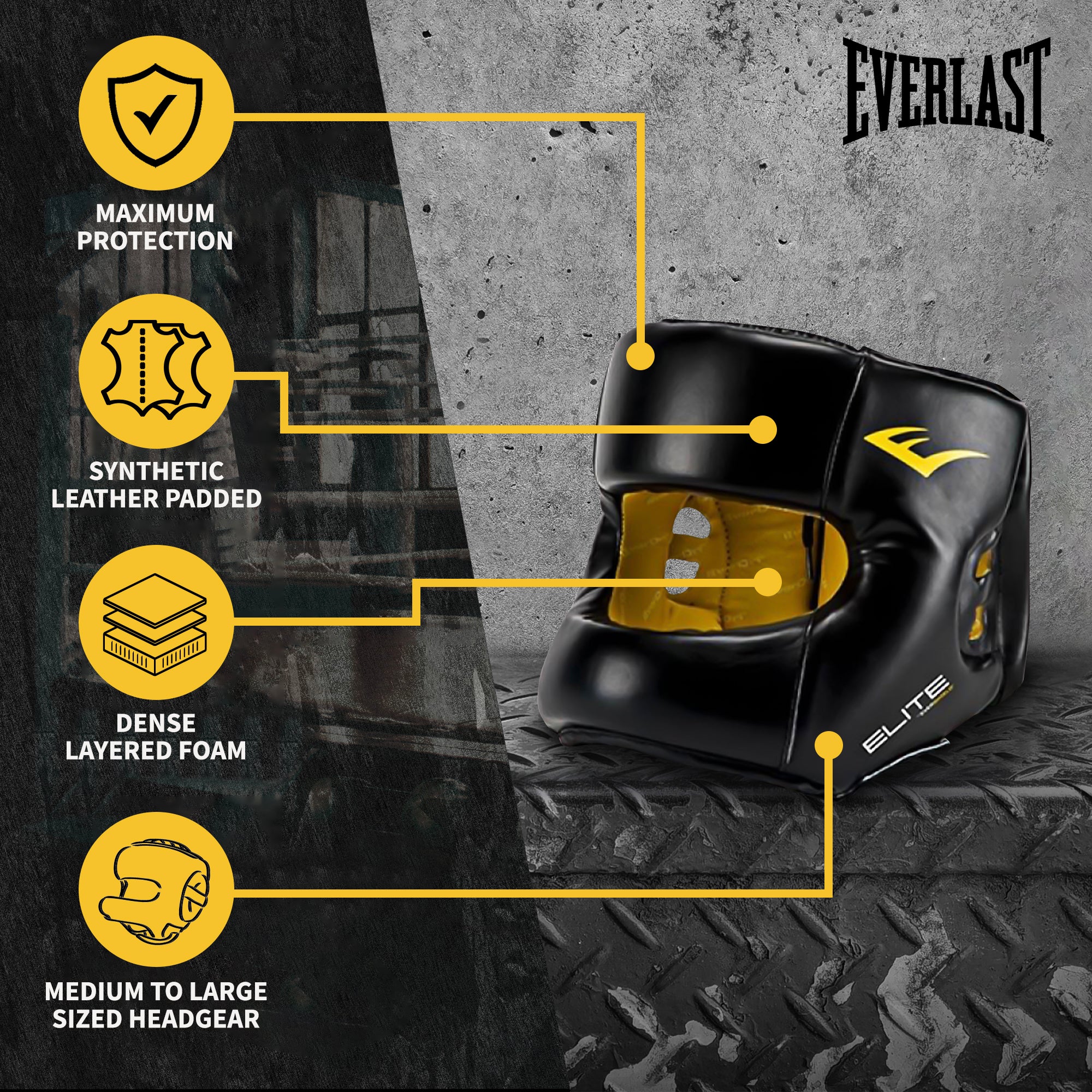 Everlast Elite Synthetic Leather Padded Headgear for Training, Medium/Large - VMInnovations