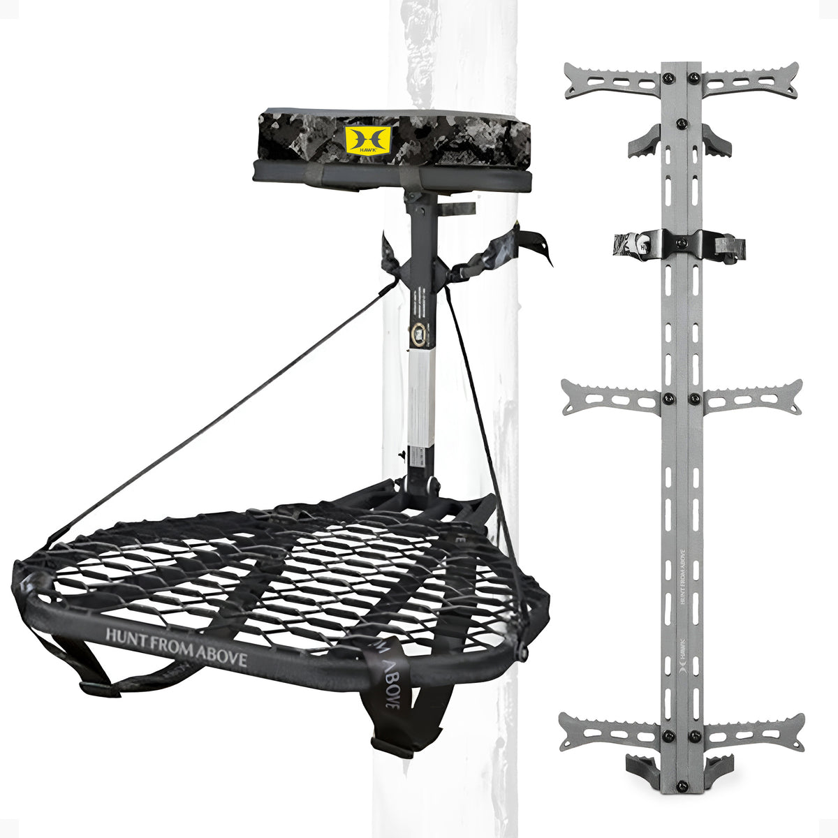 Hawk Combat Hang On Tree Stand with Set of 3 Helium Treestand Climbing Sticks