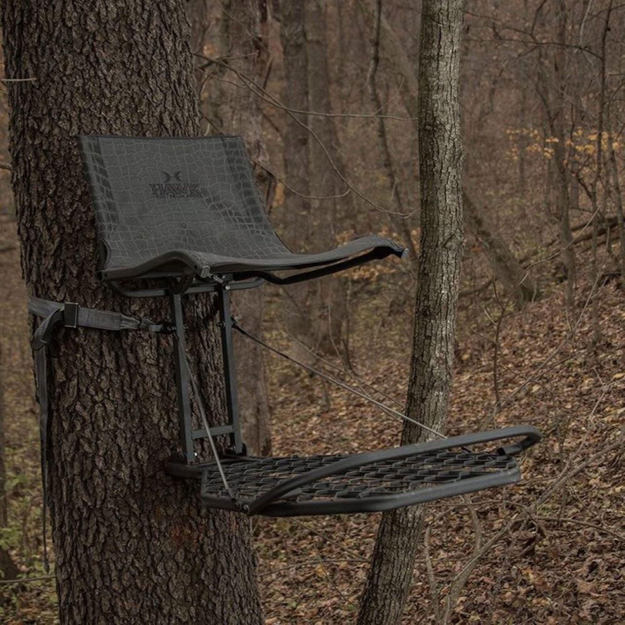 Hawk Helium Kickback Tree Stand, Set of 3 Climbing Sticks & Muddy Ambush Harness