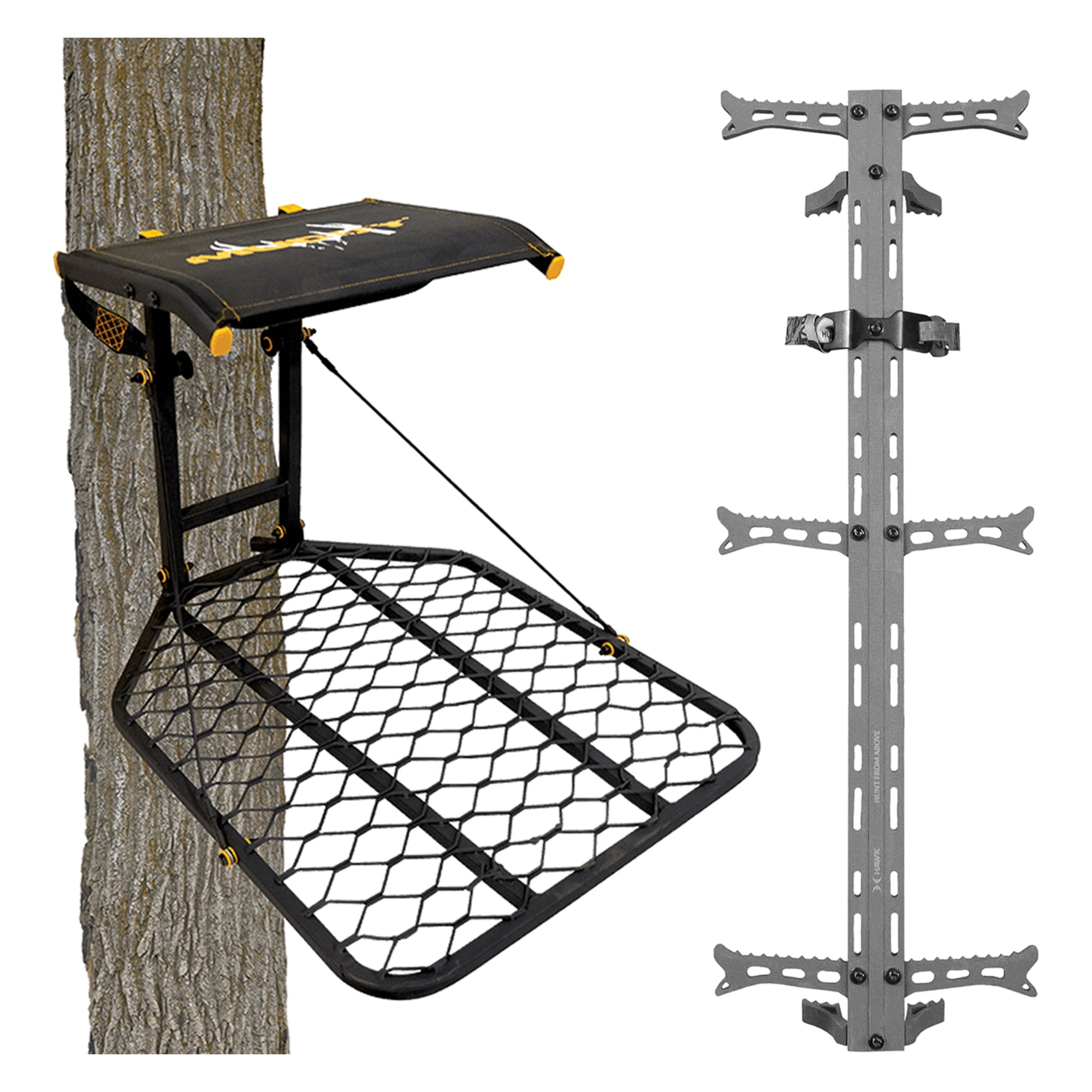 Muddy The Boss Hang On Hunting Tree Stand & Hawk Helium Set of 3 Climbing Sticks - VMInnovations