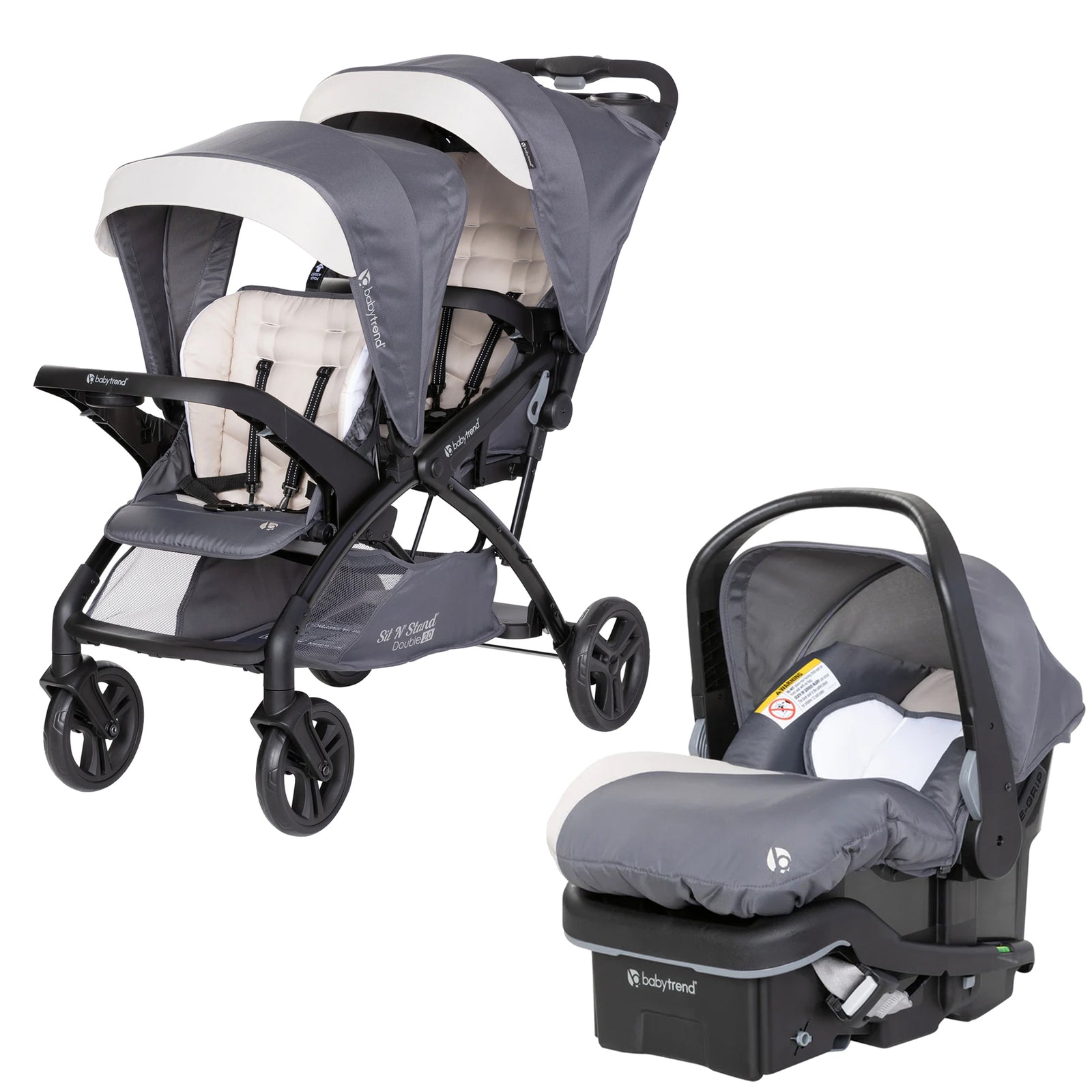 Baby Trend Sit N' Stand Double Stroller w/EZ-Lift Plus Infant Car Seat, Magnolia - VMInnovations