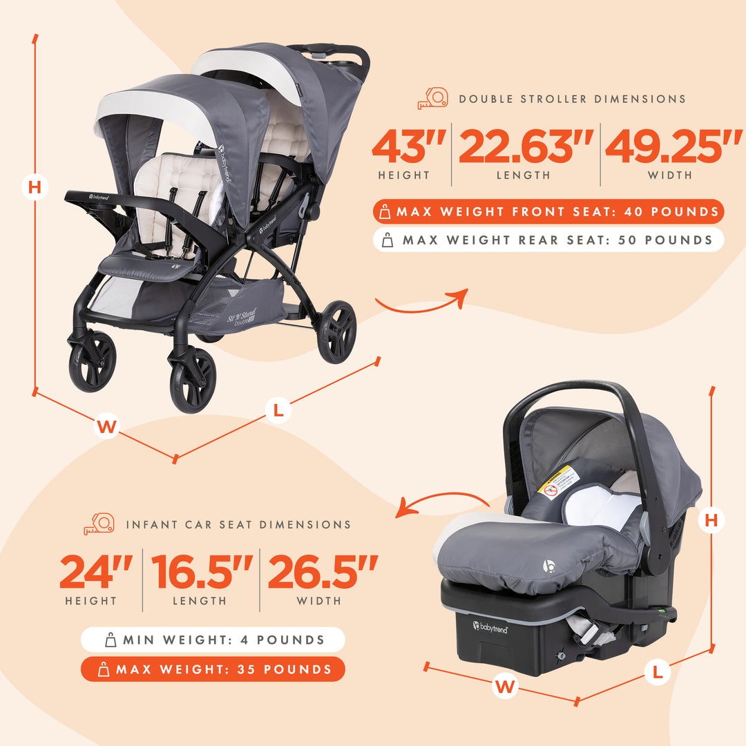 Baby Trend Sit N' Stand Double Stroller w/EZ-Lift Plus Infant Car Seat, Magnolia - VMInnovations