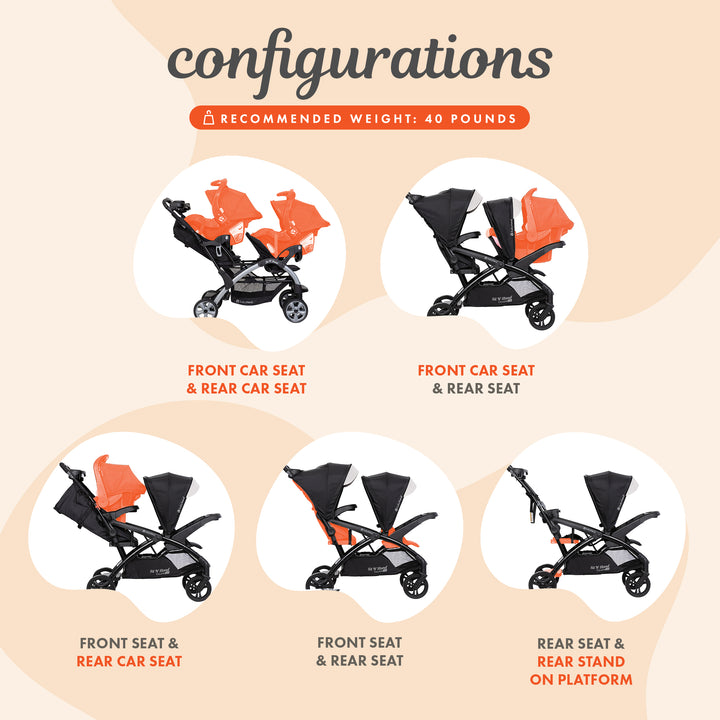 Baby Trend Sit N' Stand Double Stroller with EZ-Lift Plus Infant Car Seat, Khaki - VMInnovations