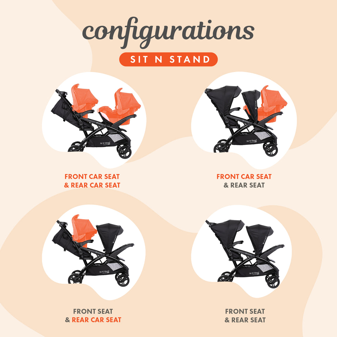 Baby Trend Sit N' Stand Double Stroller with EZ-Lift Car Seat (2 Pack), Stormy - VMInnovations