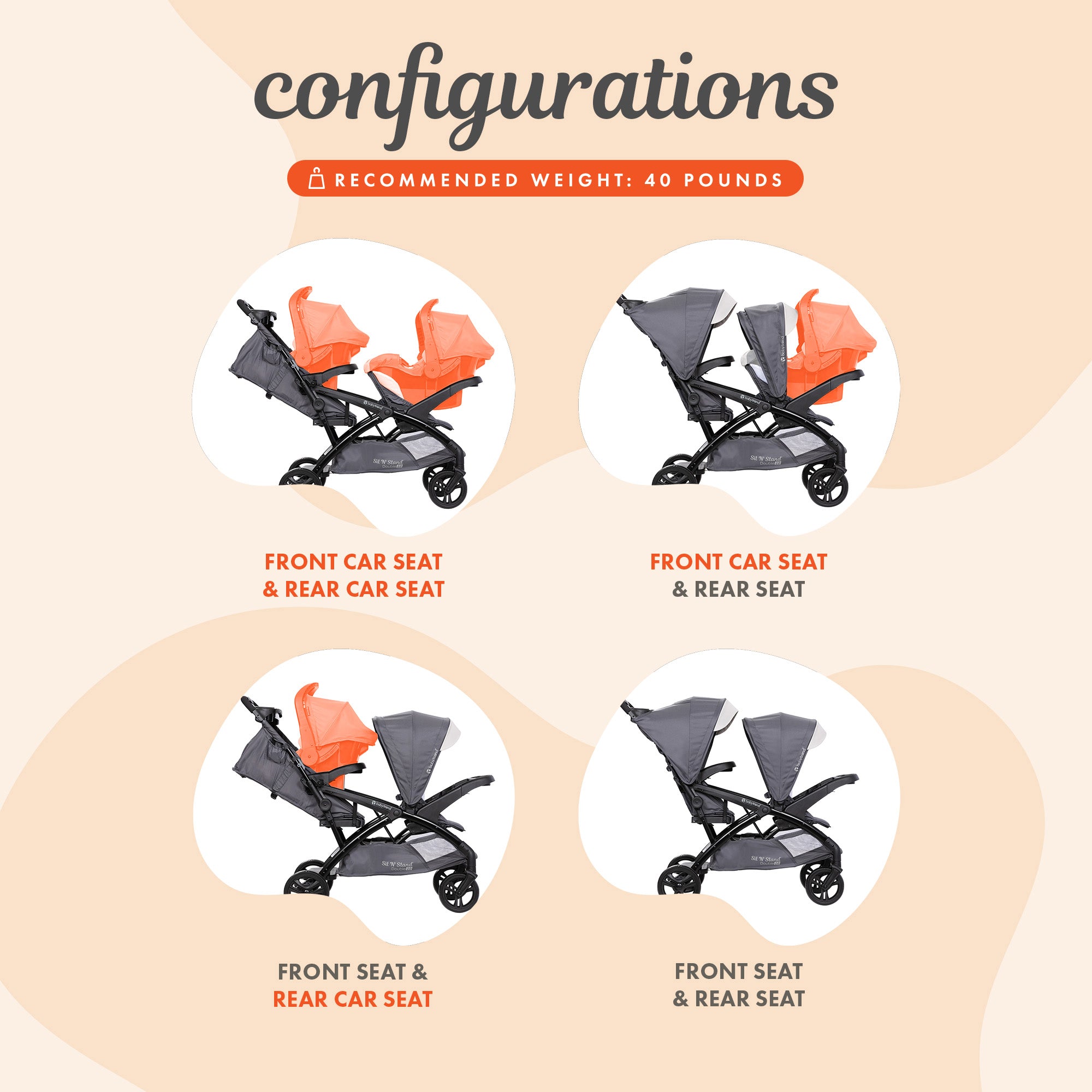 Baby Trend Sit N' Stand Double Stroller with EZ-Lift Car Seat (2 Pack), Magnolia - VMInnovations