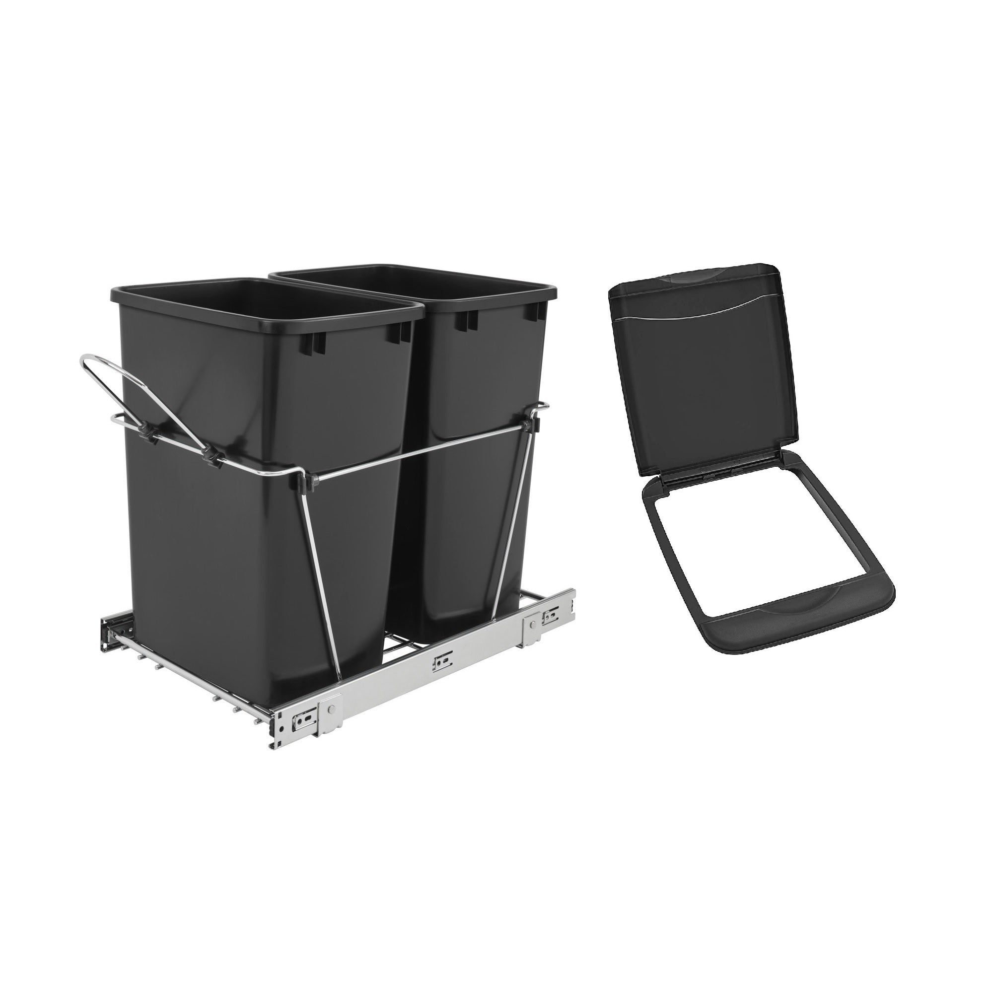 Rev-A-Shelf Double Pullout Trash Can 35 qt & Flip Top Waste Bin Lid