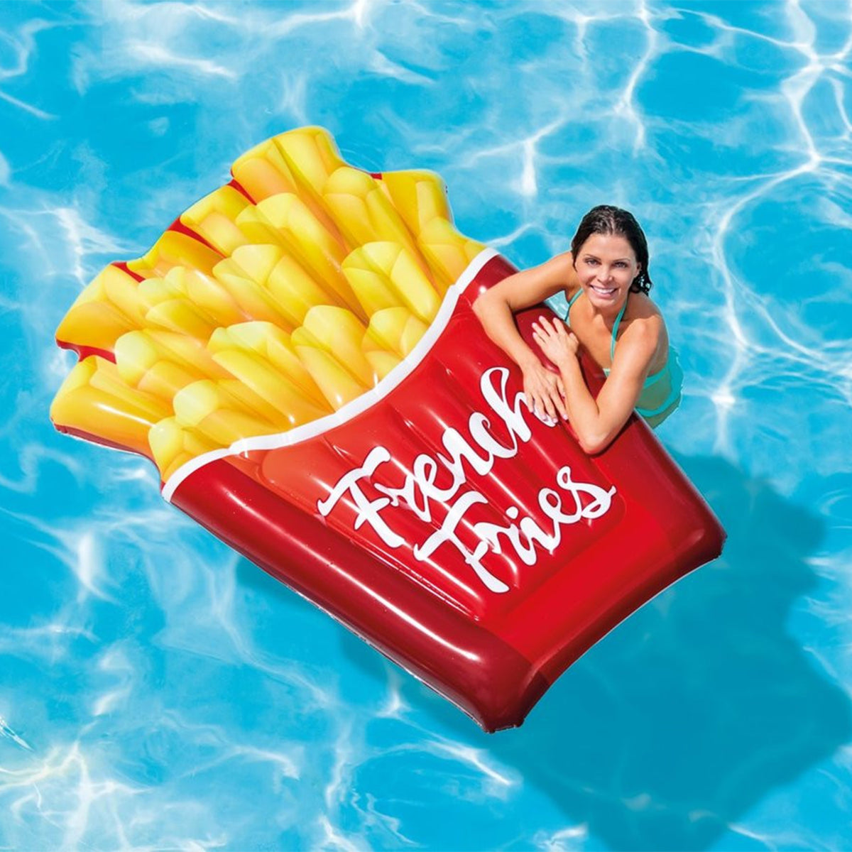 Intex French Fries Durable 12 Gauge Vinyl Inflatable Pool Float, Supports 220lbs