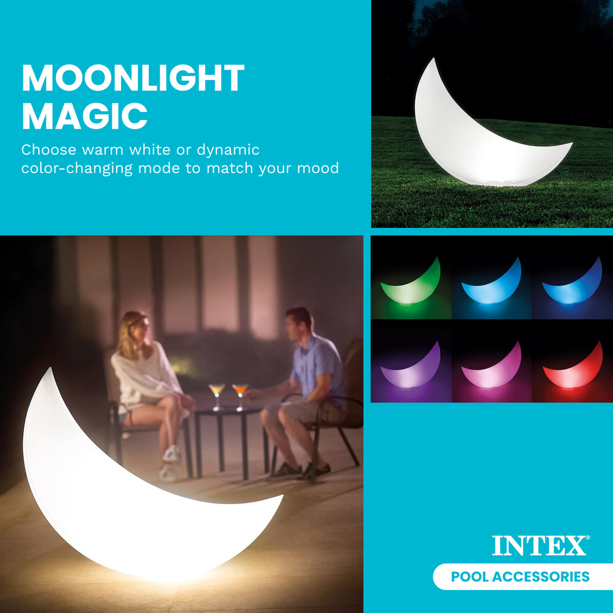 Intex Indoor/Outdoor Rechargeable Floating Crescent LED Decorative Accent Light