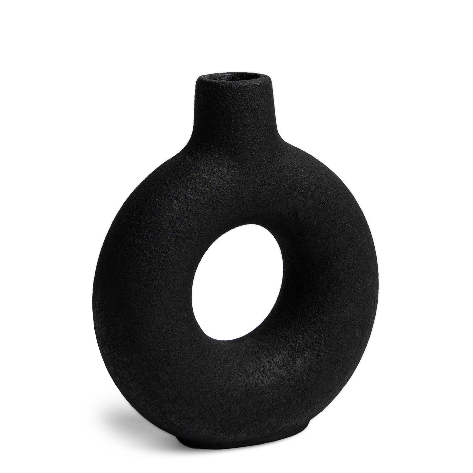 Villa Moda Oona Decorative Modern Ring Vase, Medium, Black (Open Box) - VMInnovations