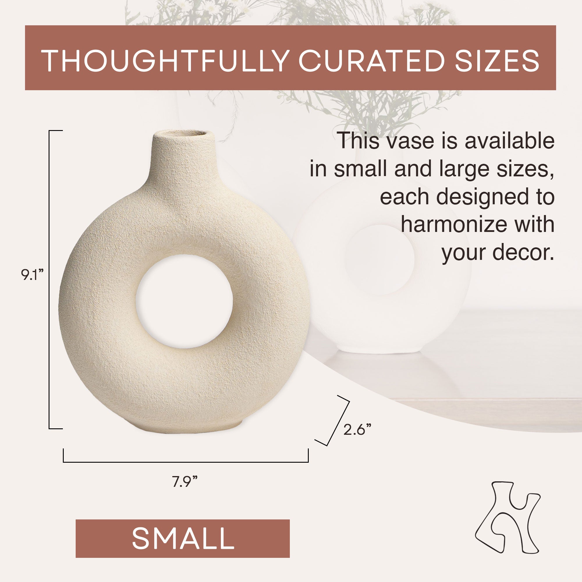 Villa Moda Oona Decorative Modern Ring Vase, Medium, White - VMInnovations