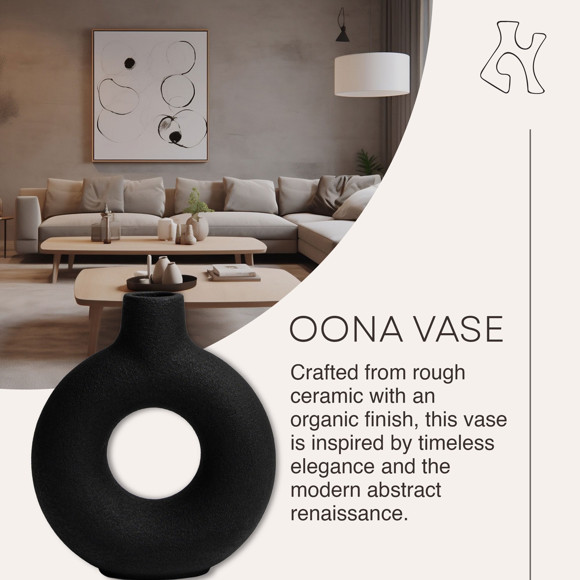 Villa Moda Oona Decorative Modern Ring Vase, Large, Black - VMInnovations
