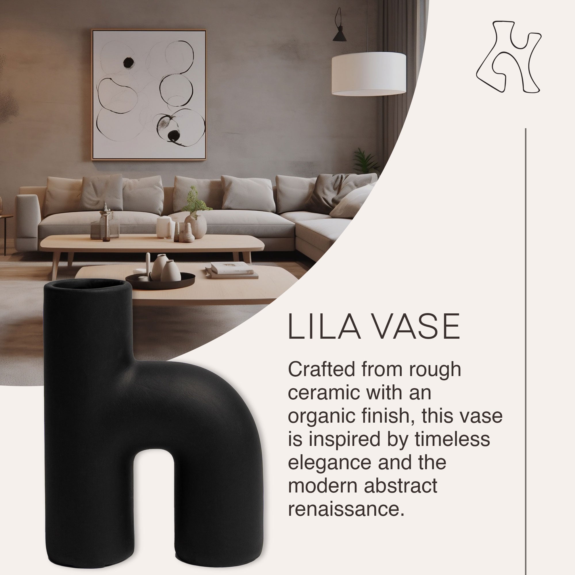 Villa Moda Lila Abstract Sculptural Decorative Modern Vase, Black - VMInnovations