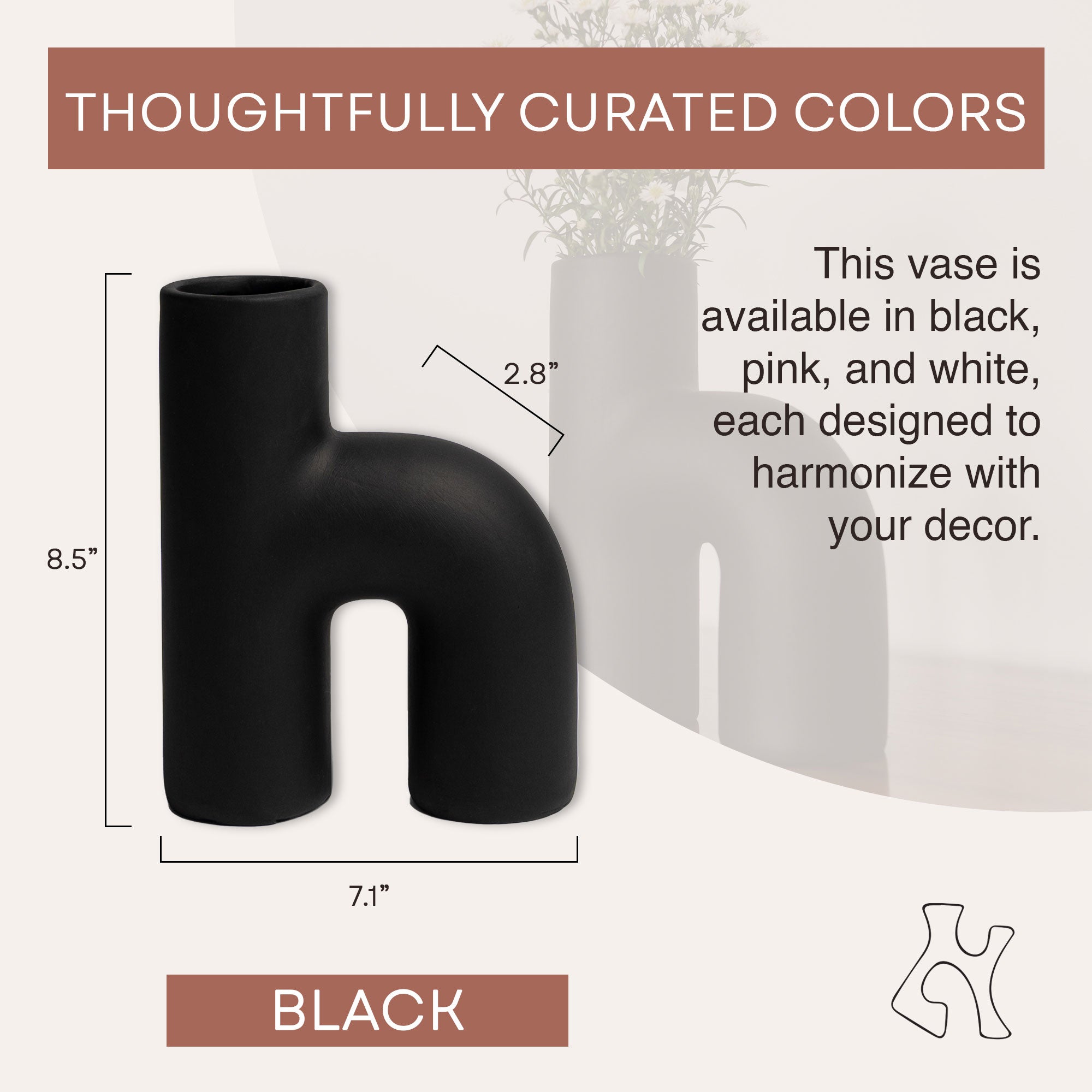 Villa Moda Lila Abstract Sculptural Decorative Modern Vase, Black (Open Box) - VMInnovations