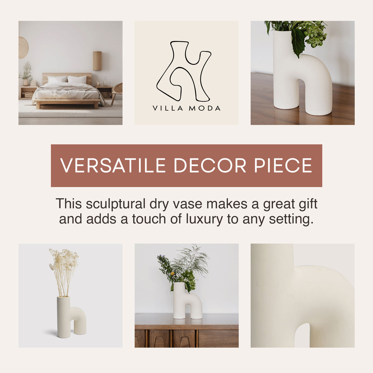 Villa Moda Lila Abstract Sculptural Decorative Modern Vase, White (Used) - VMInnovations