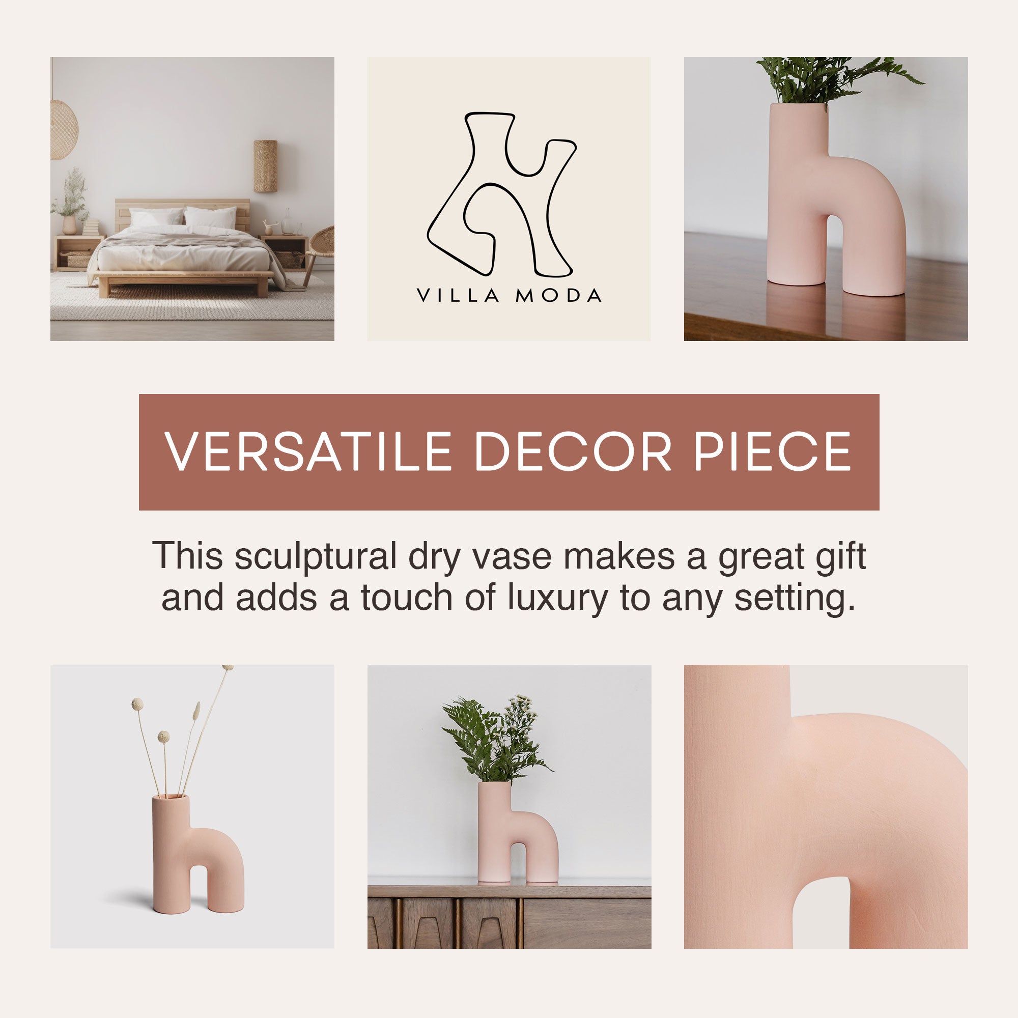 Villa Moda Lila Abstract Sculptural Decorative Modern Vase, Pink (Open Box) - VMInnovations