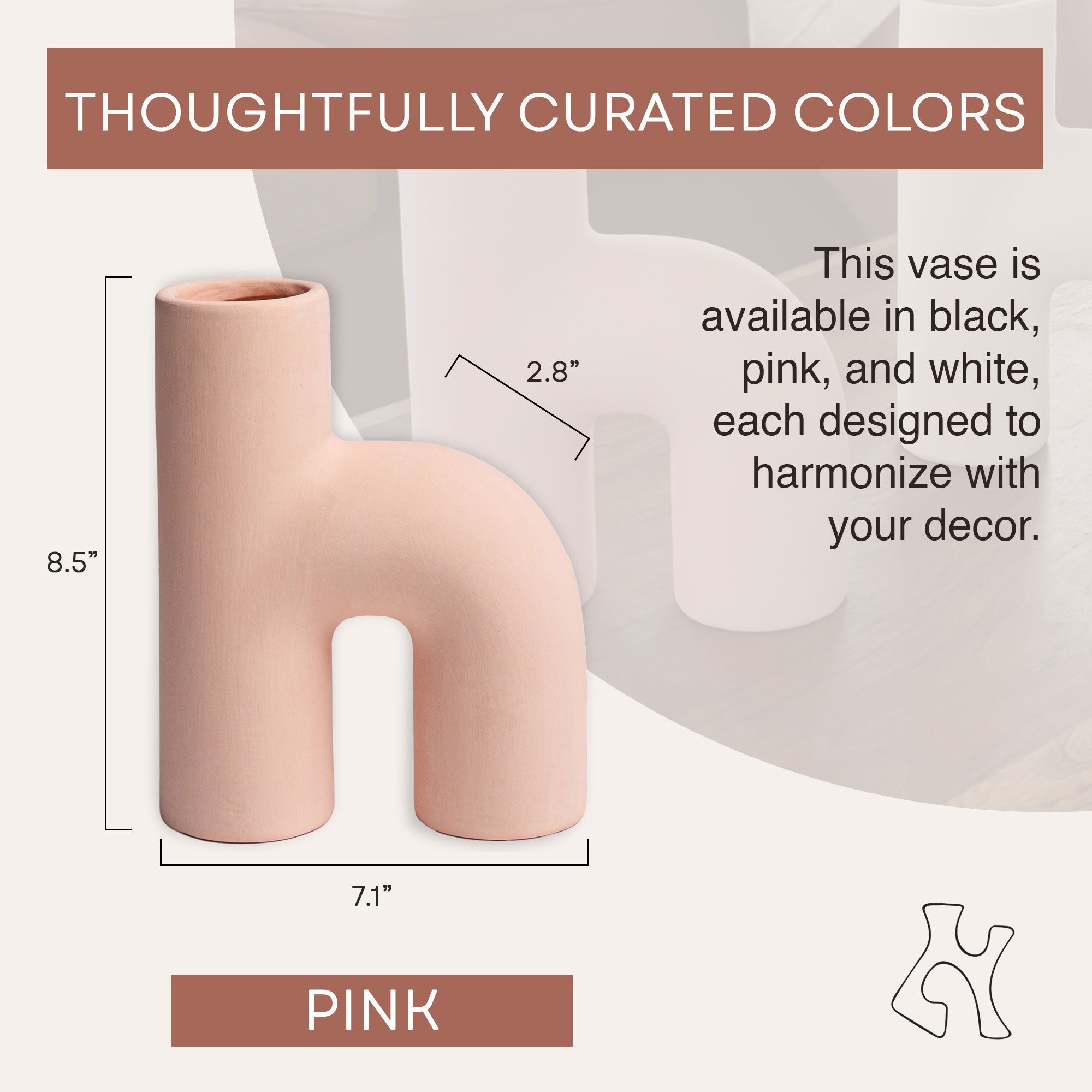 Villa Moda Lila Abstract Sculptural Decorative Modern Vase, Pink (Open Box) - VMInnovations
