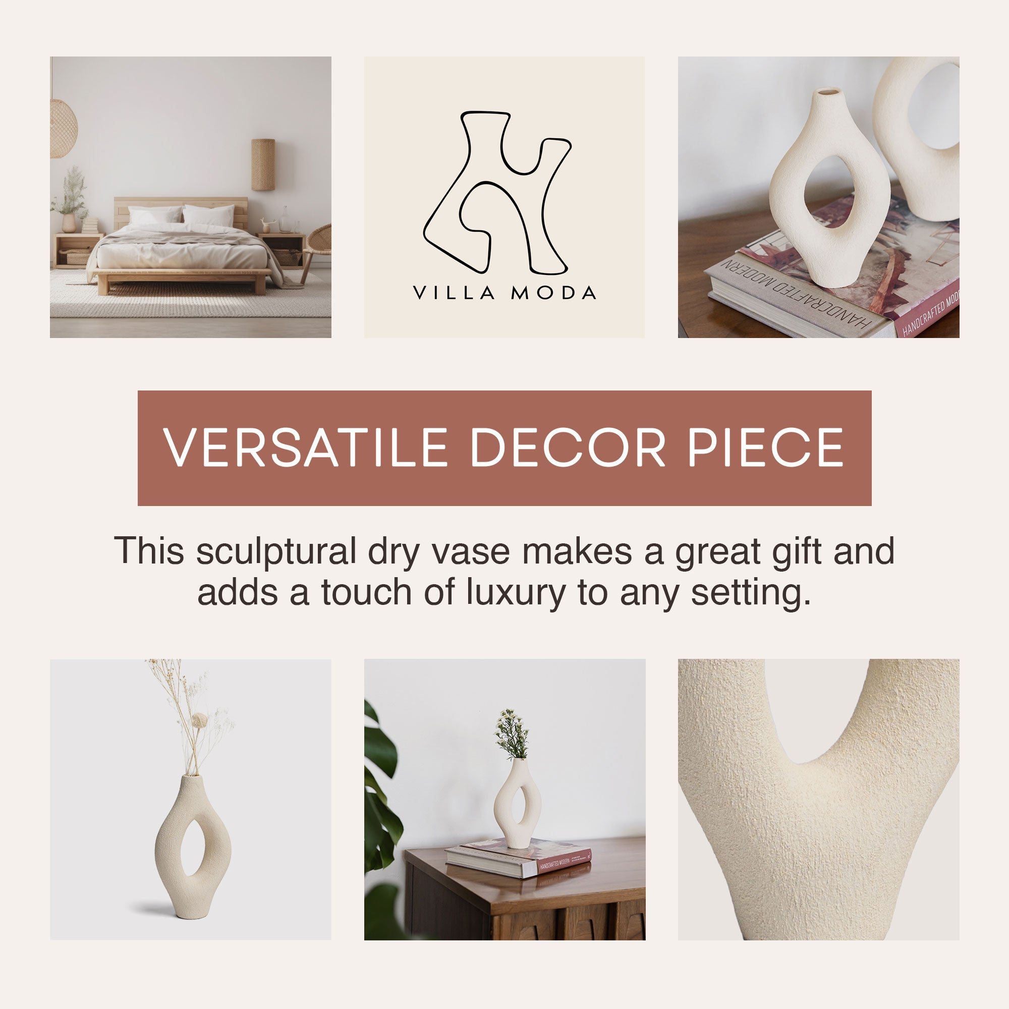 Villa Moda Emile Abstract Organic Decorative Modern Vase, Medium, White - VMInnovations