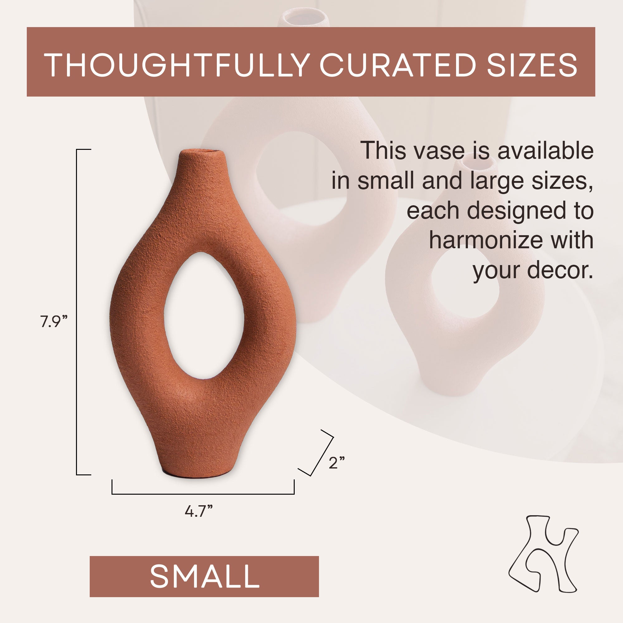 Villa Abstract Organic Decorative Modern Vase, Medium, Terracota (Open Box) - VMInnovations