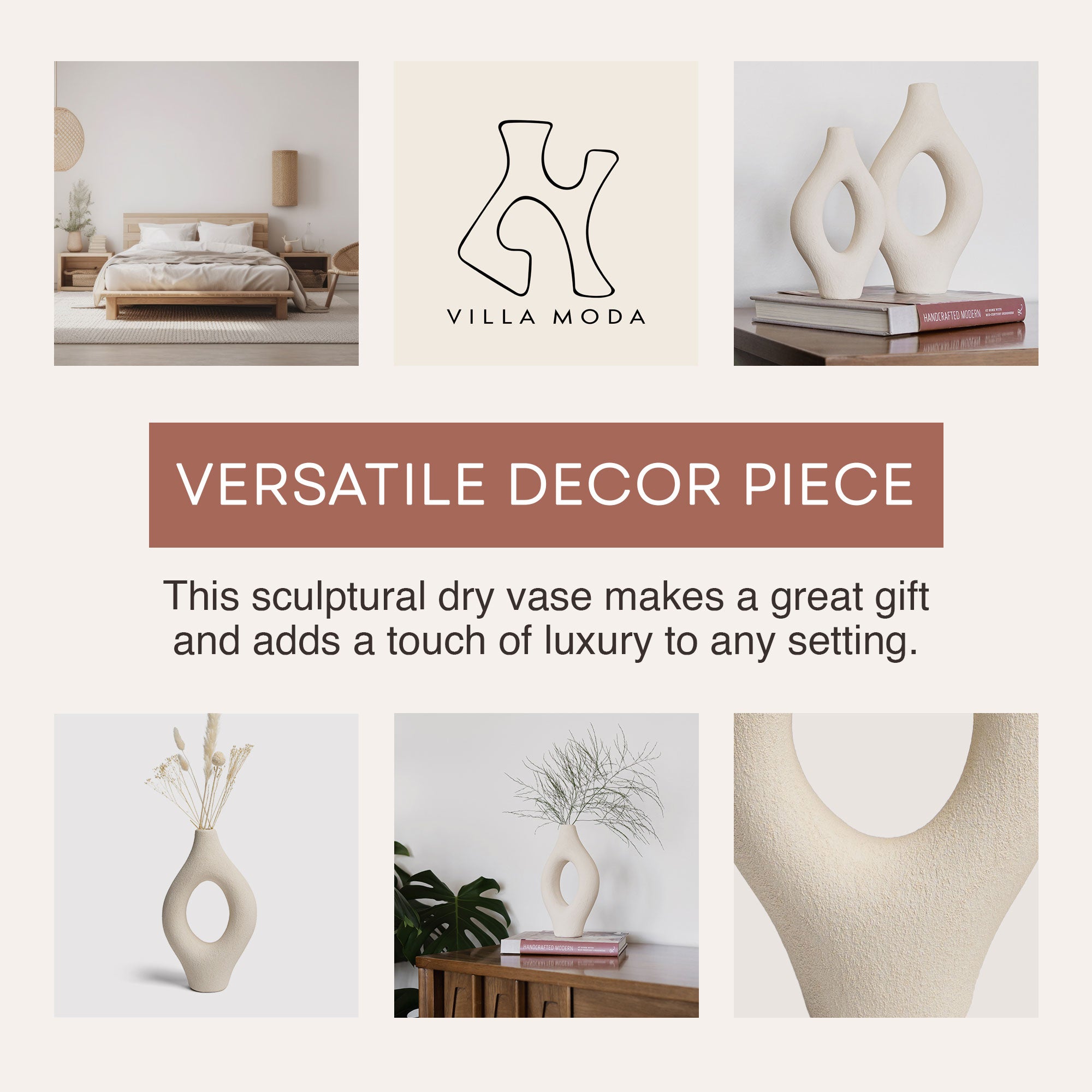 Villa Moda Emile Abstract Organic Decorative Modern Vase, Large, White - VMInnovations