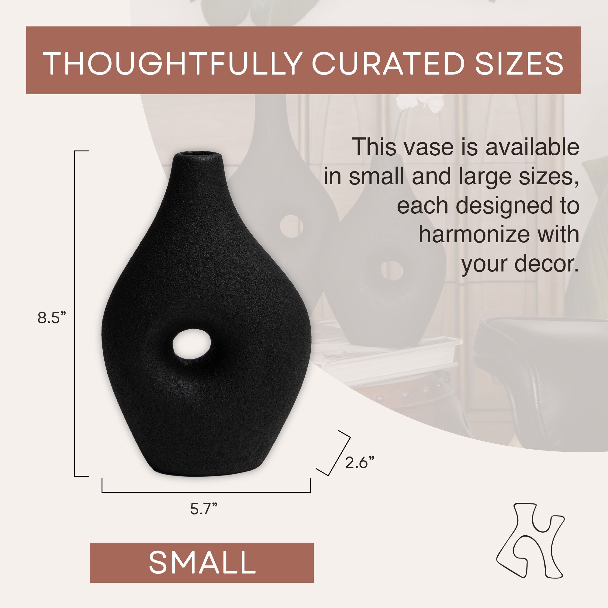 Villa Moda Silke Large Genie Decorative Modern Vase, Medium, Black (Open Box) - VMInnovations