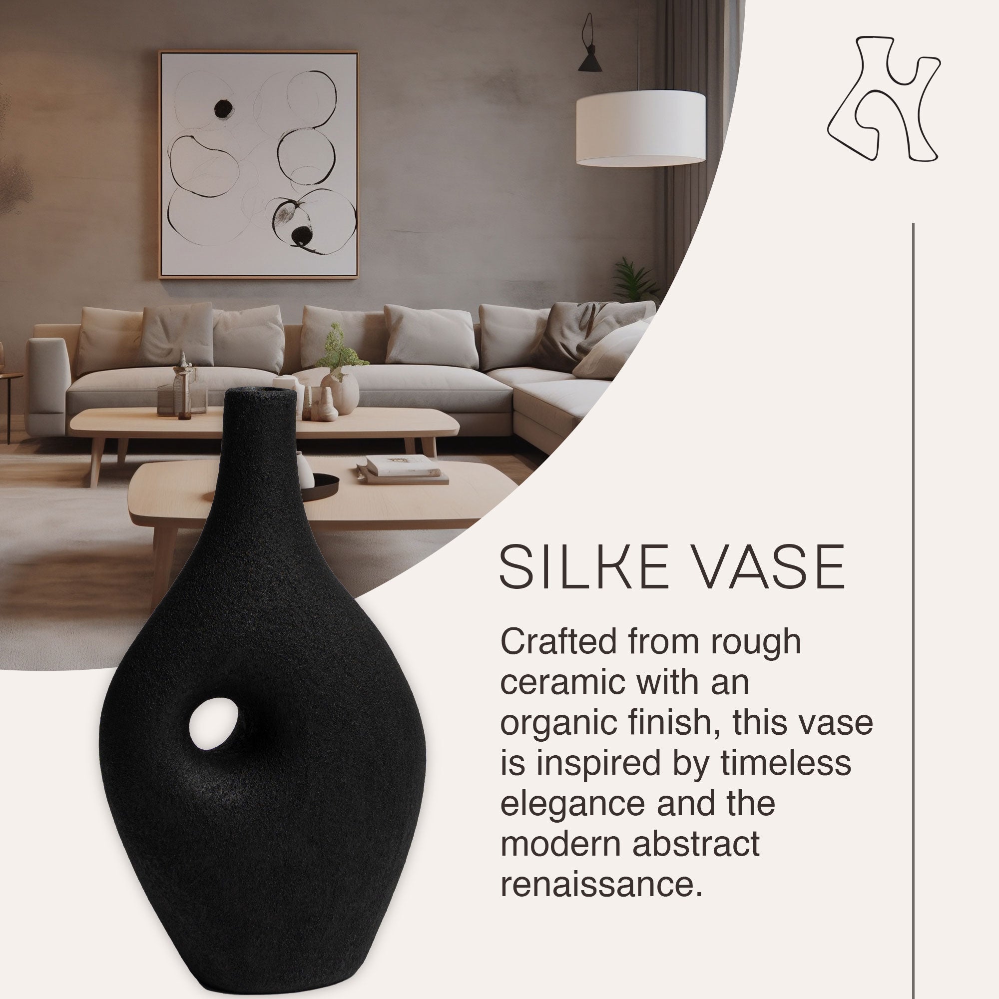 Villa Moda Silke Large Genie Decorative Modern Vase, Large, Black (Open Box) - VMInnovations