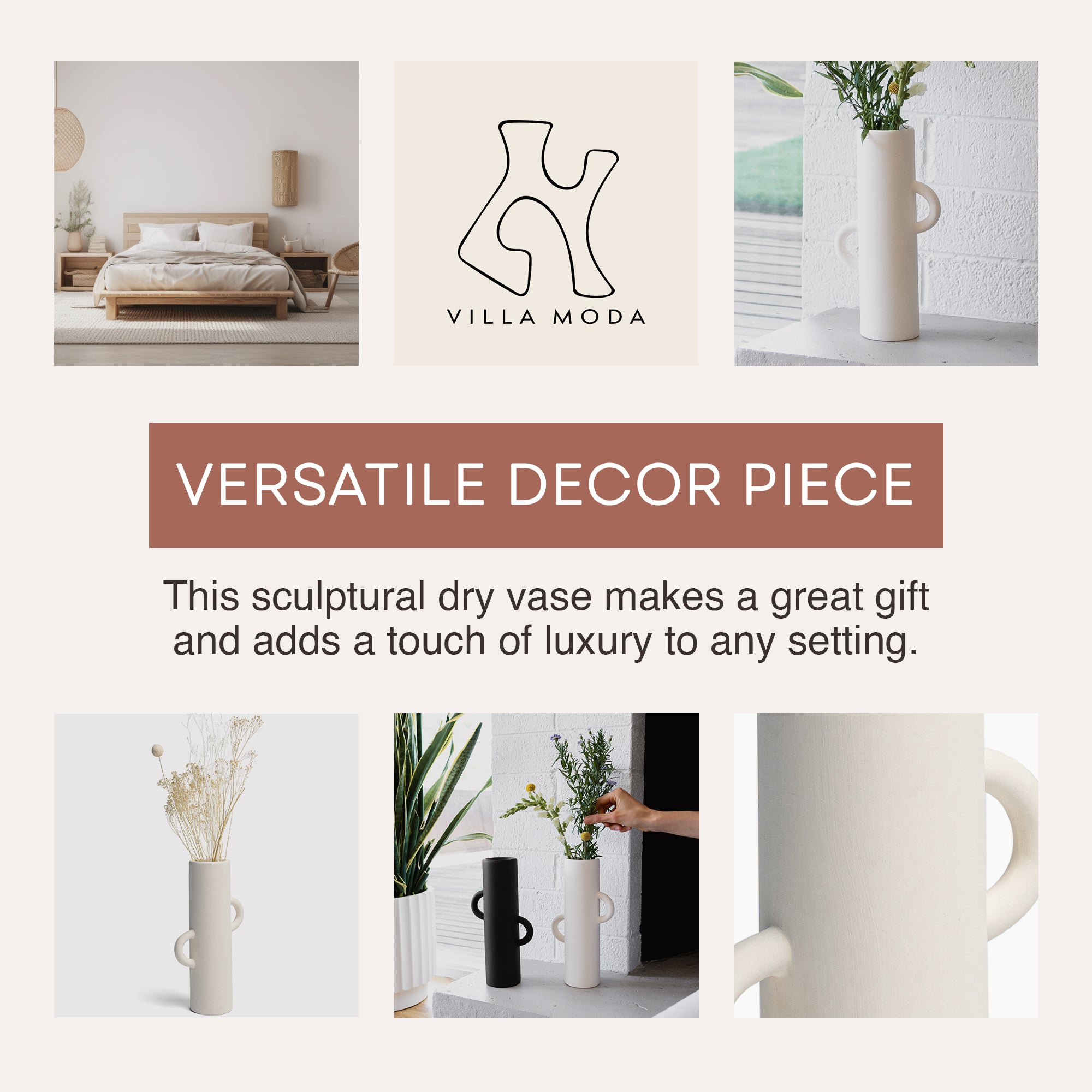 Villa Moda Ari Tube-Shaped Abstract Decorative Modern Vase, White (Open Box) - VMInnovations