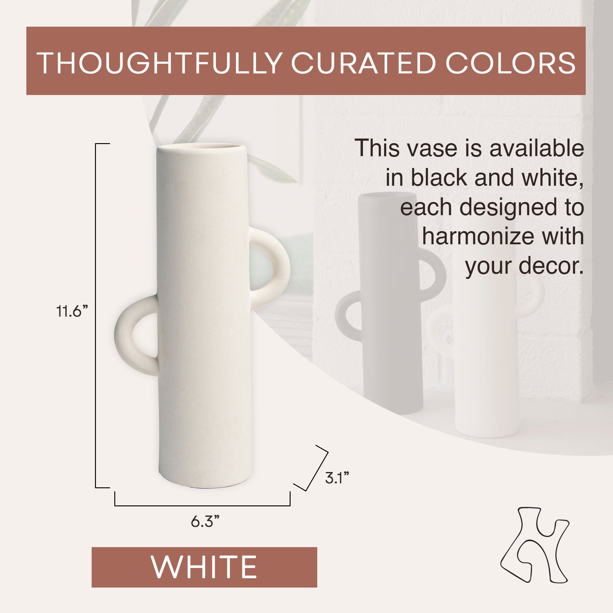 Villa Moda Ari Tube-Shaped Abstract Decorative Modern Vase, White (Damaged) - VMInnovations