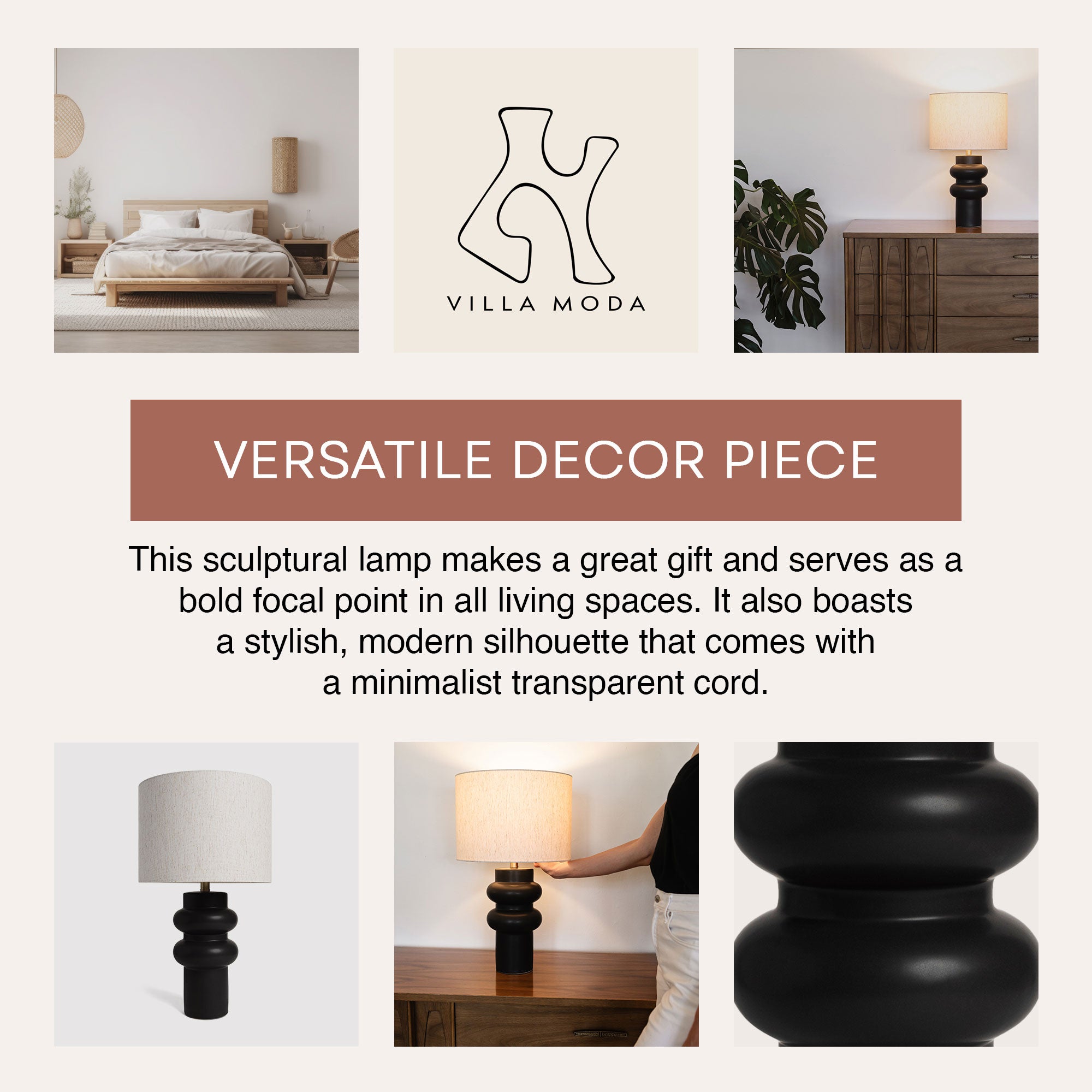 Villa Moda Nina-Hxy-1659 Table Lamp, Black (Open Box) - VMInnovations