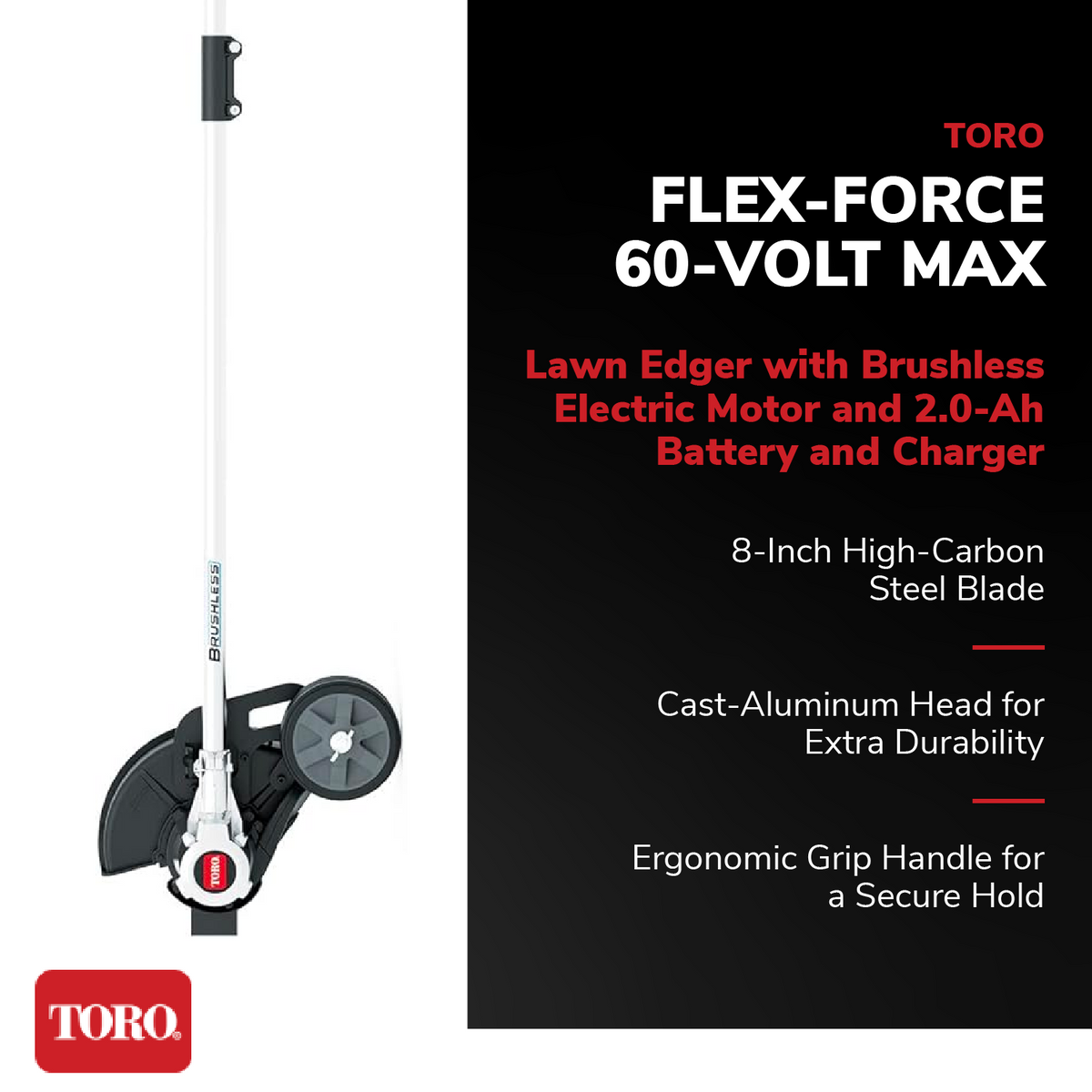 Toro Flex Force 60V Max 8" Cordless Electric Lawn Edger with Battery & Charger