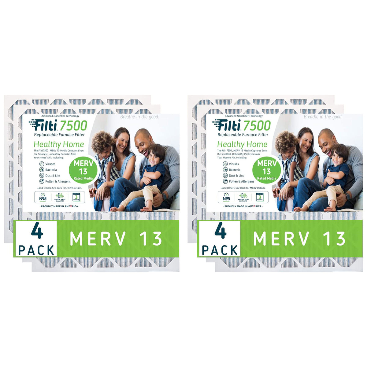 Filti 7500 14 x 25 Inch Pleated Home HVAC Furnace MERV 13 Air Filter (8 Pack)