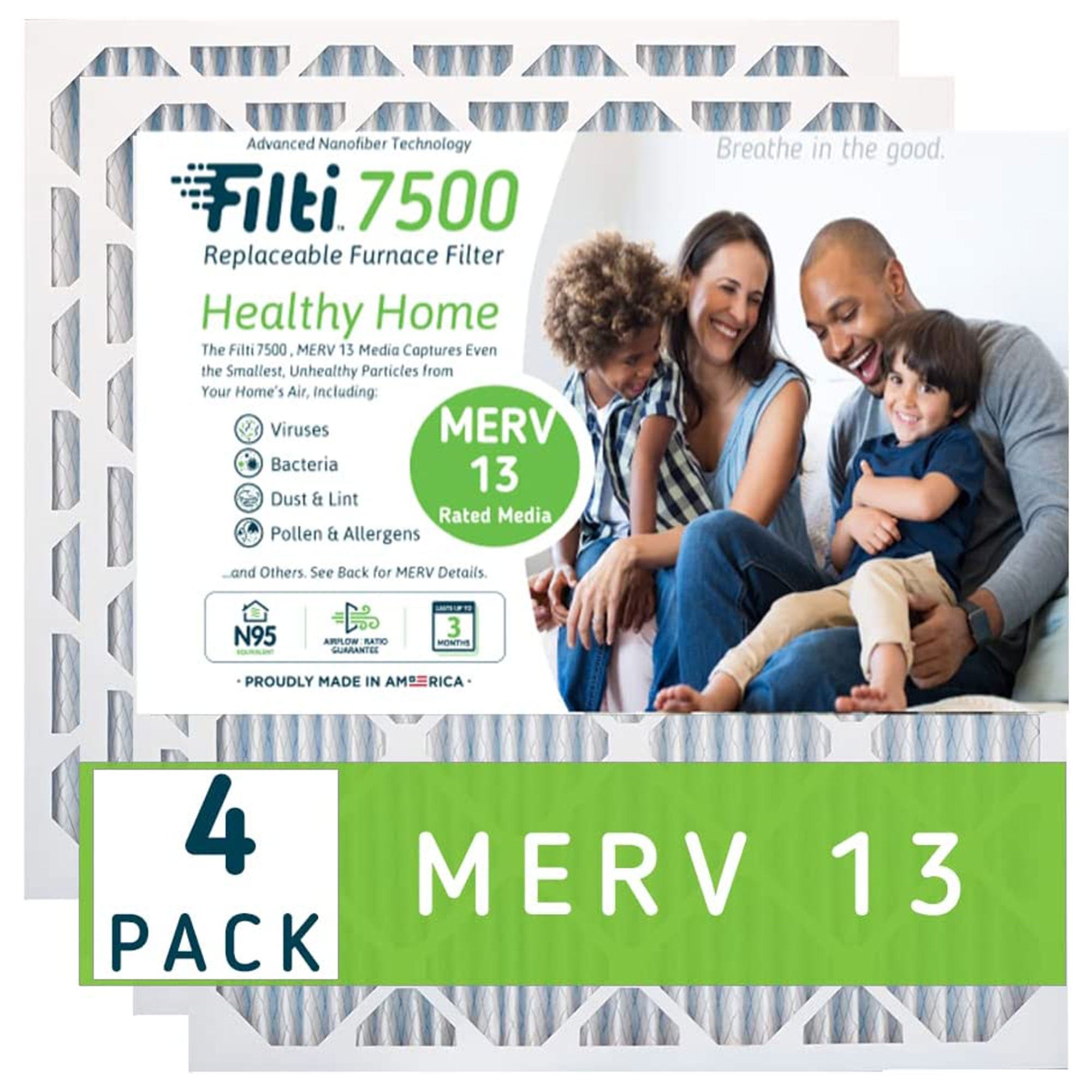 Filti 7500 14 x 25 Inch Pleated Home HVAC Furnace MERV 13 Air Filter (8 Pack)