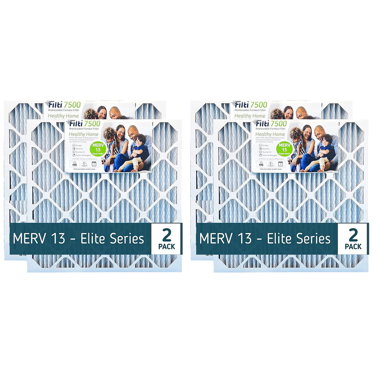Filti 7500 16x5x25 Inch Pleated Home HVAC Furnace MERV 13 Air Filter (4 Pack)