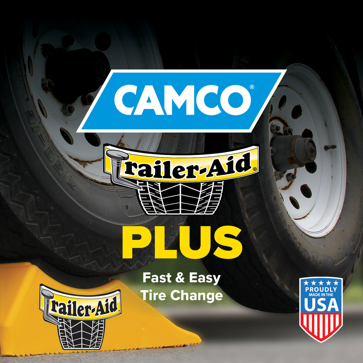 Camco Trailer Aid PLUS Tandem Trailer Tire Changing Ramp with 5.5" Lift, Yellow