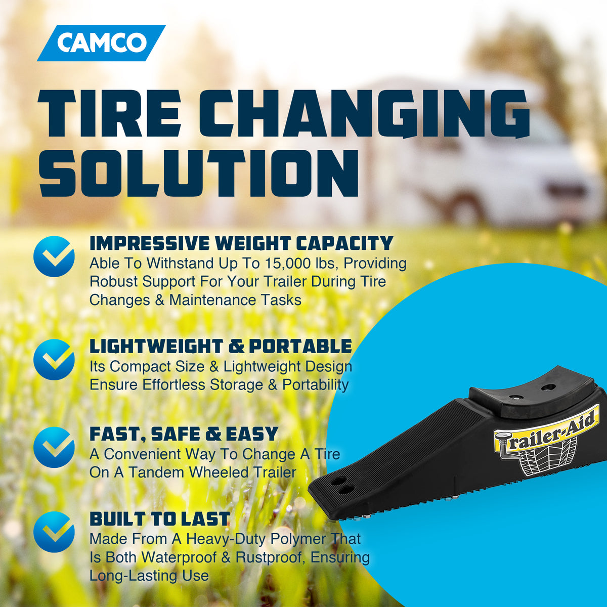 Camco Trailer Aid PLUS Tandem Trailer Tire Changing Ramp with 5.5" Lift, Black