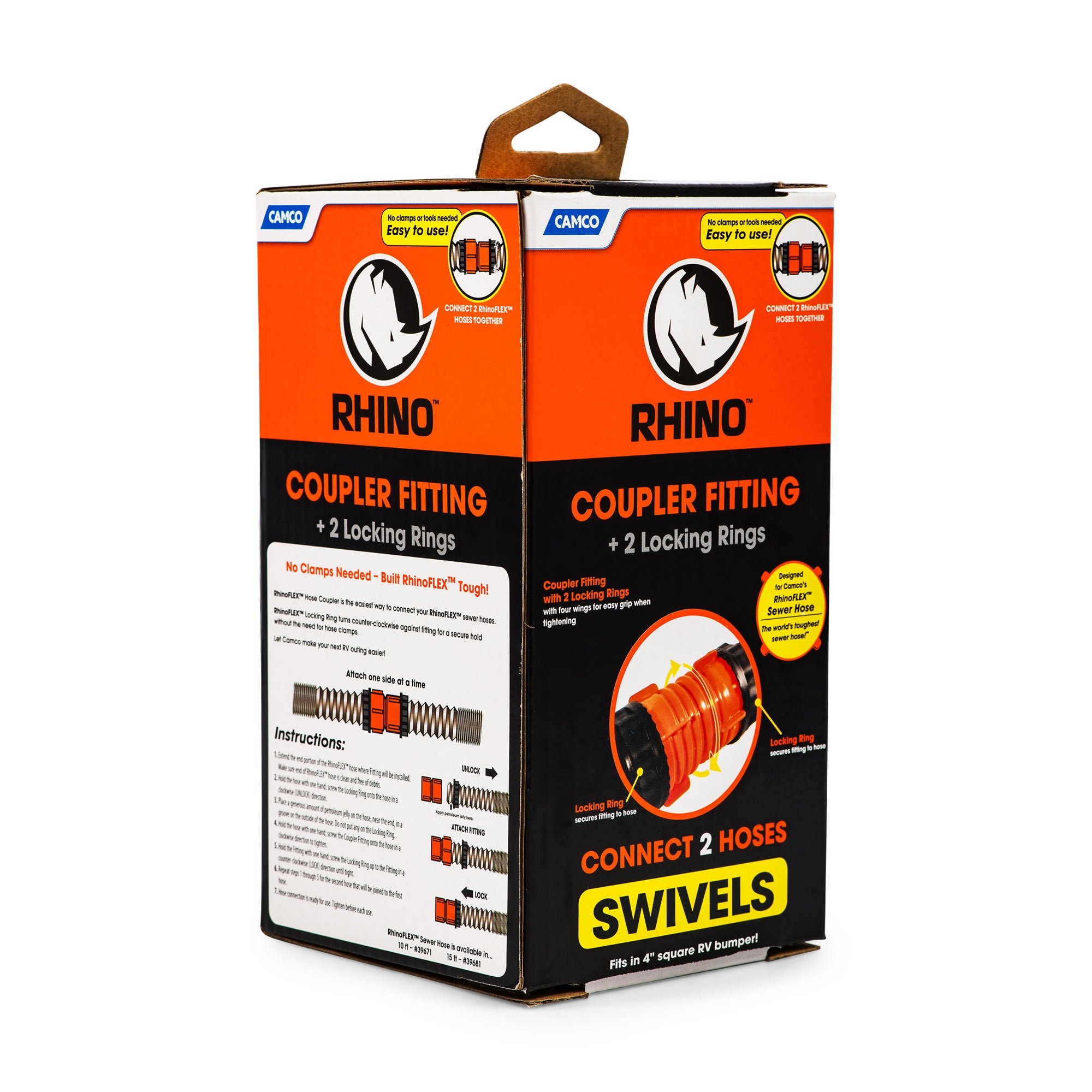 Camco RhinoFLEX RV Sewer Hose Connector Coupler w/Locking Rings, Accessory Only - VMInnovations