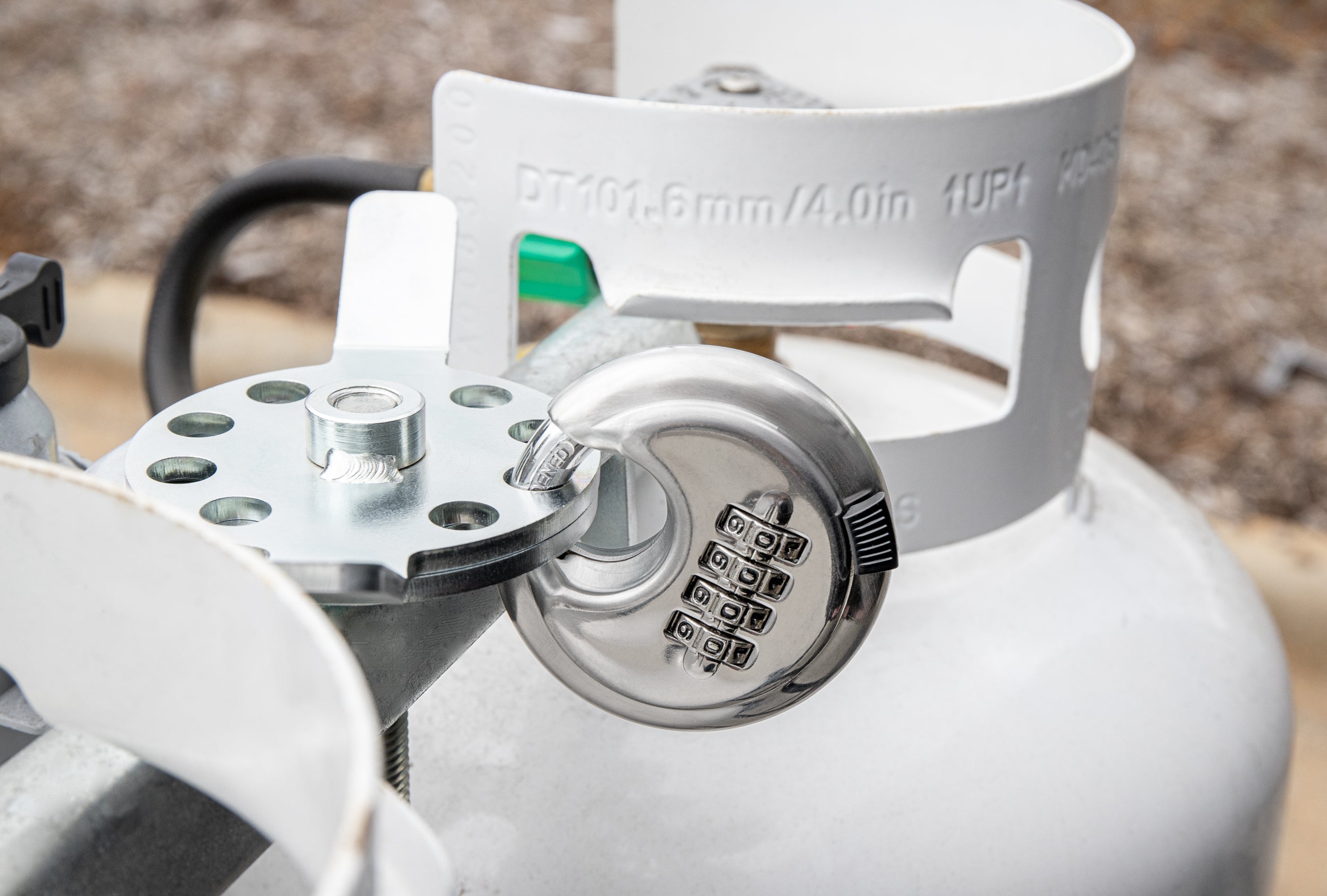 Camco Double Propane Tank Theft Prevention Combination Locking Device for RVs - VMInnovations