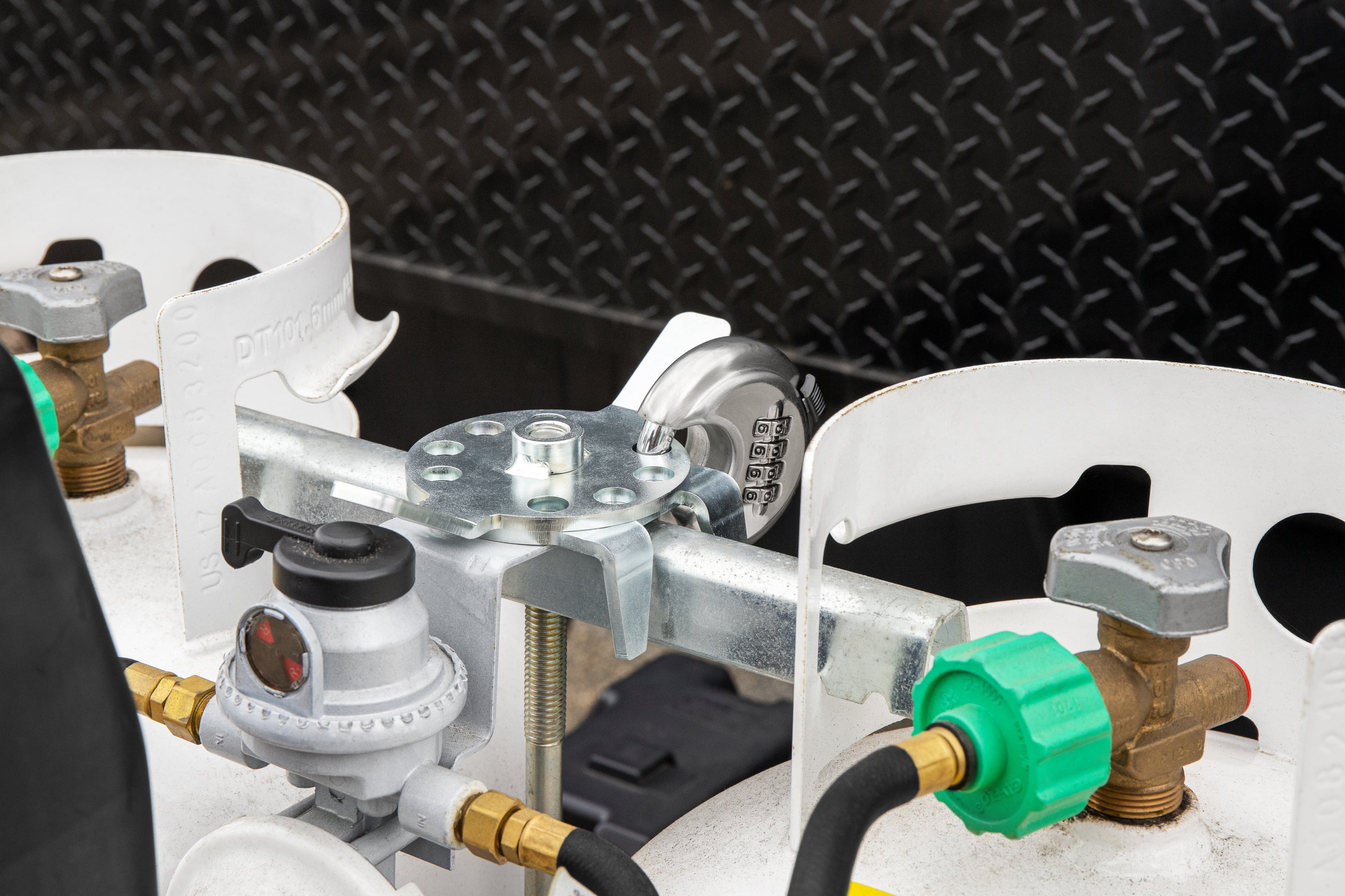 Camco Double Propane Tank Theft Prevention Combination Locking Device for RVs - VMInnovations