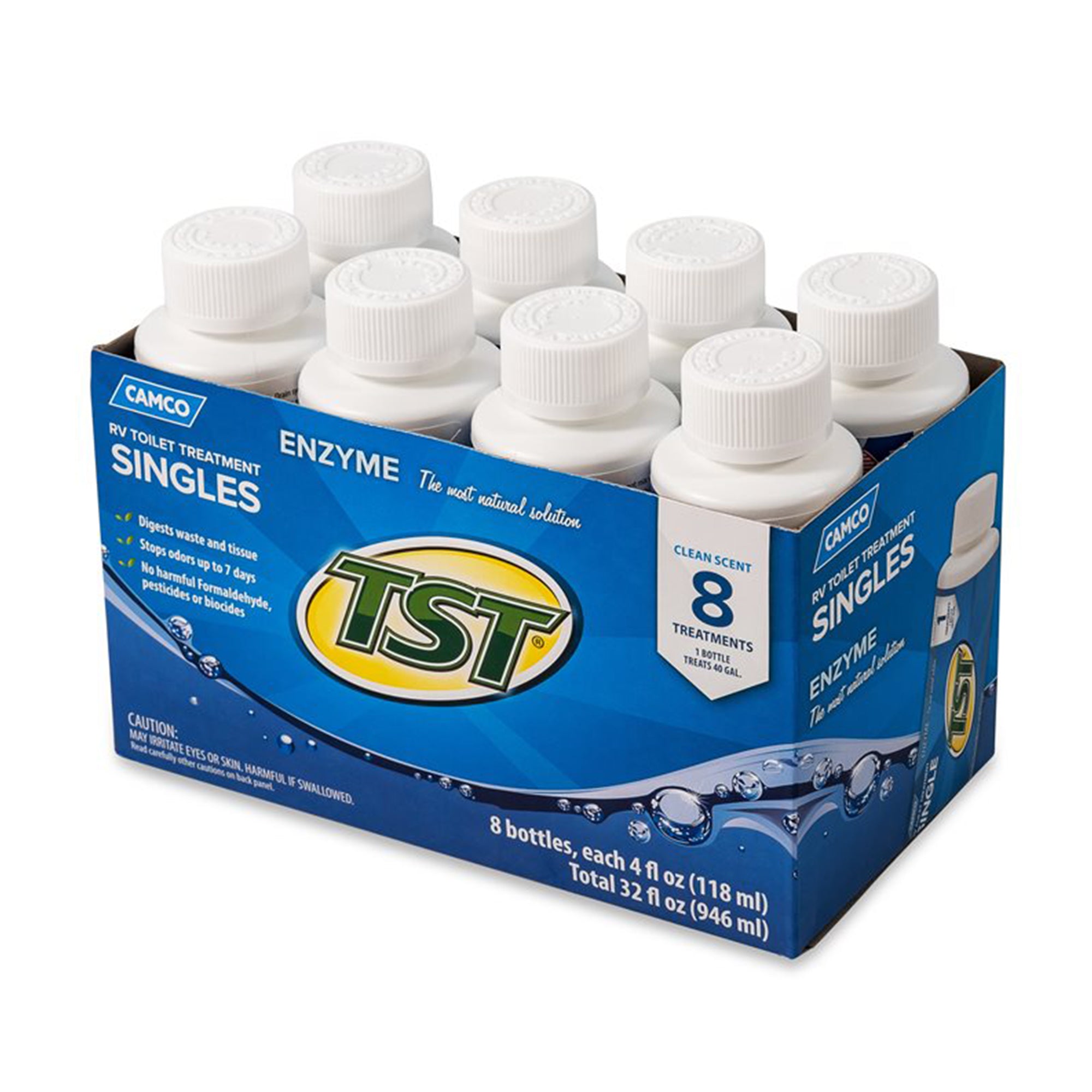 Camco TST Blue Enzyme 4 oz RV Toilet Waste Odor Treatment, Clean Scent (8 Pack) - VMInnovations
