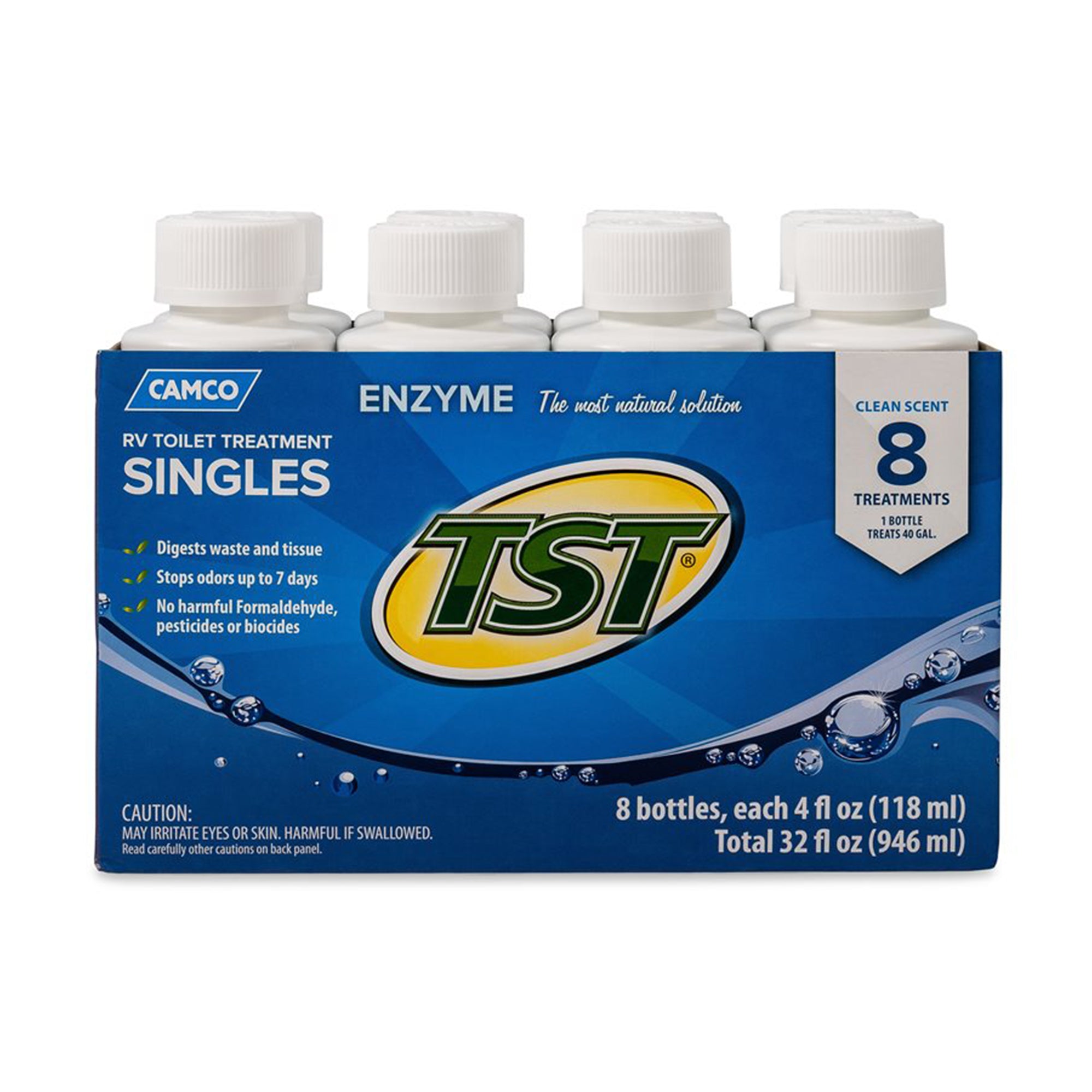 Camco TST Blue Enzyme 4 oz RV Toilet Waste Odor Treatment, Clean Scent (8 Pack) - VMInnovations