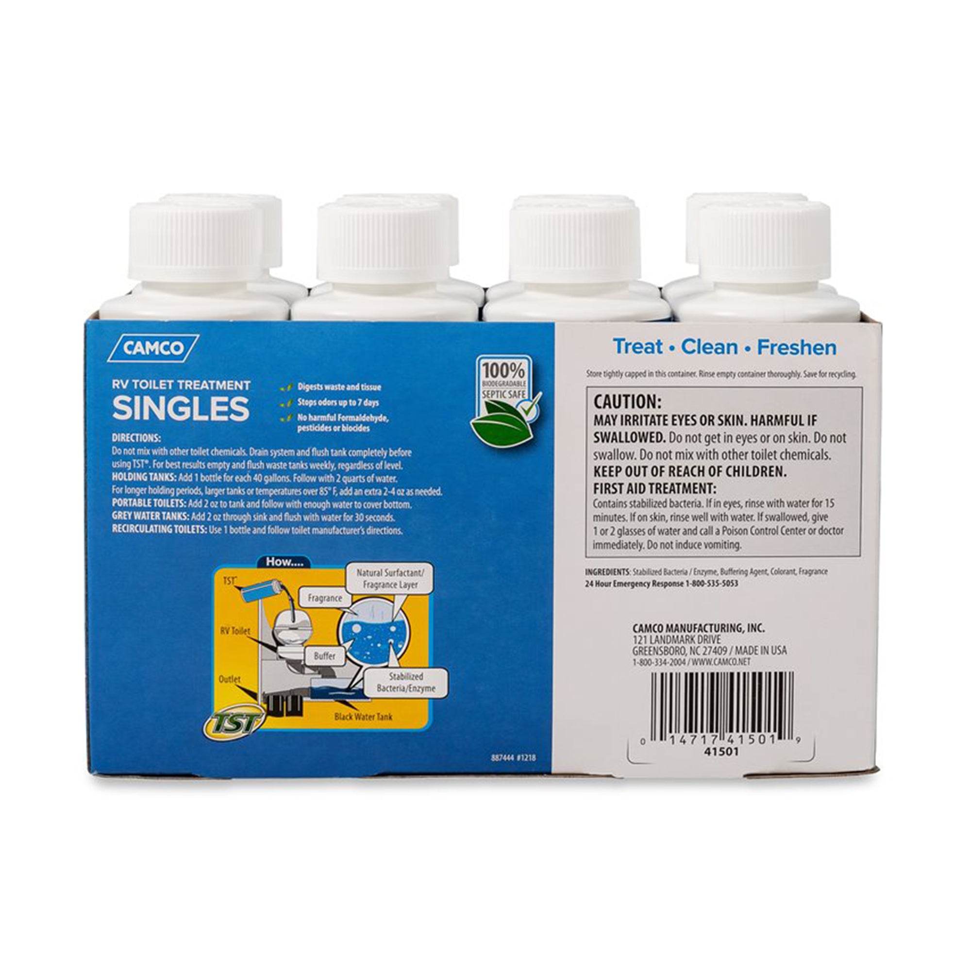Camco TST Blue Enzyme 4 oz RV Toilet Waste Odor Treatment, Clean Scent (8 Pack) - VMInnovations