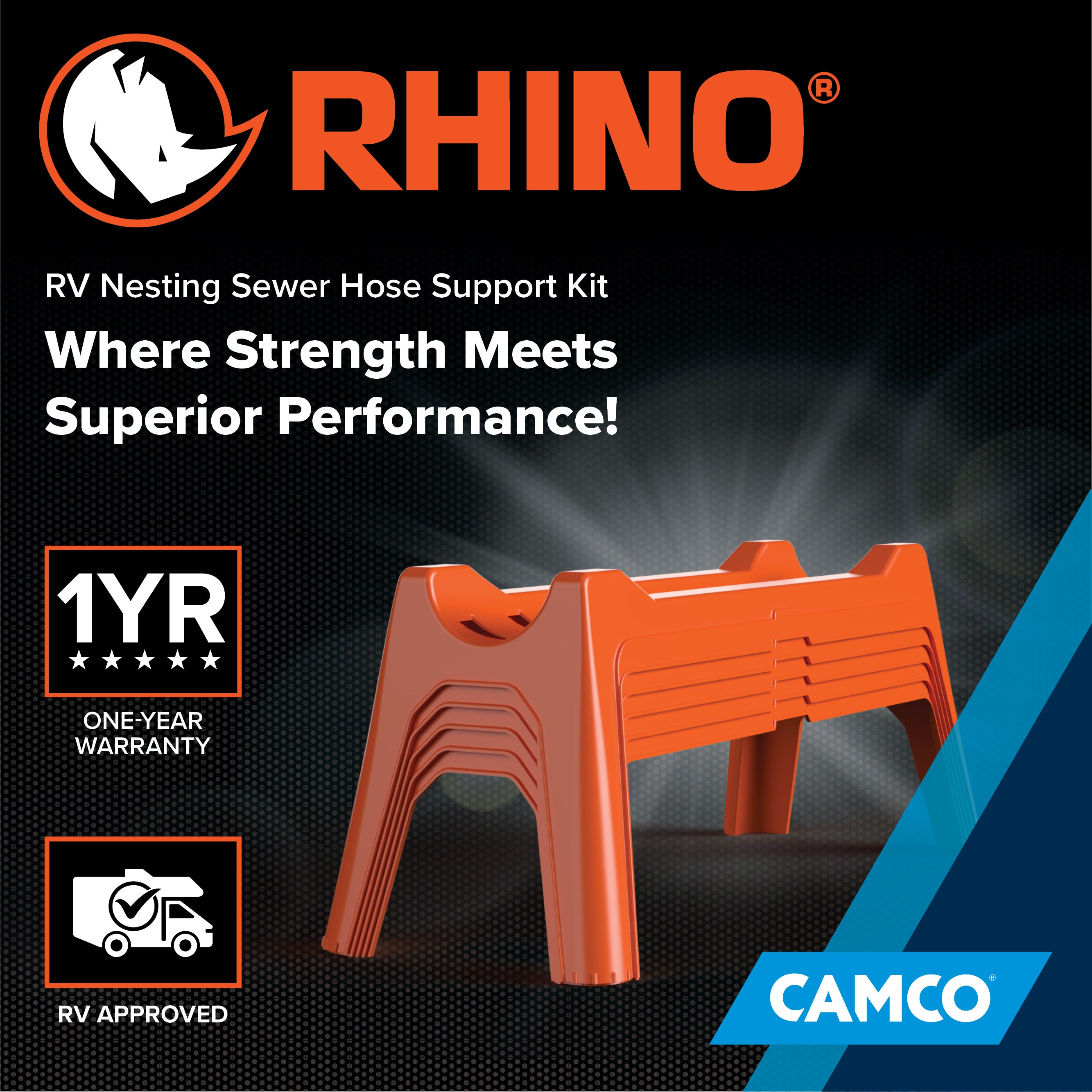 Camco Rhino Nesting RV Sewer Hose Support Kit for Stable Drainage, (Set of 5) - VMInnovations