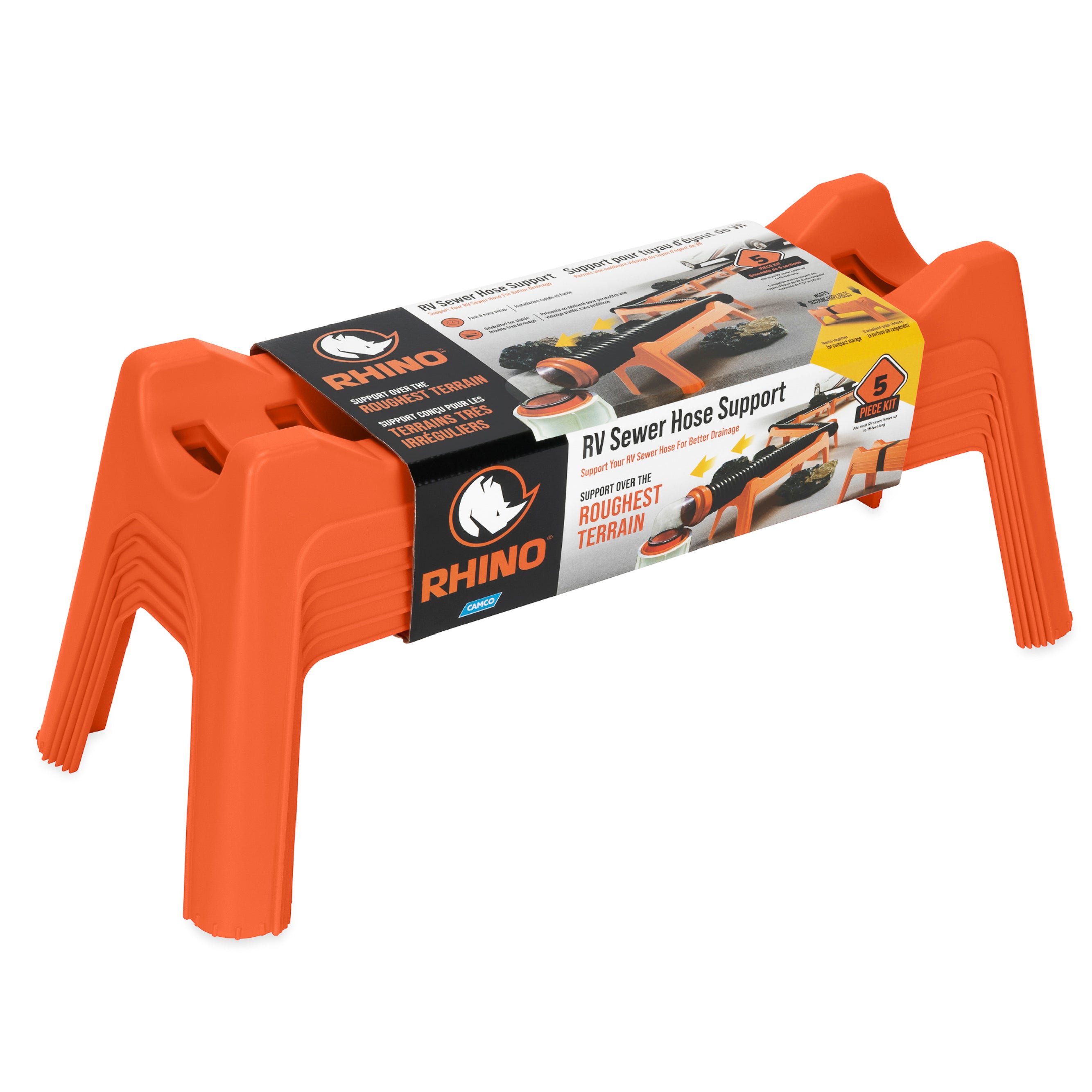 Camco Rhino Nesting RV Sewer Hose Support Kit for Stable Drainage, (Set of 5)