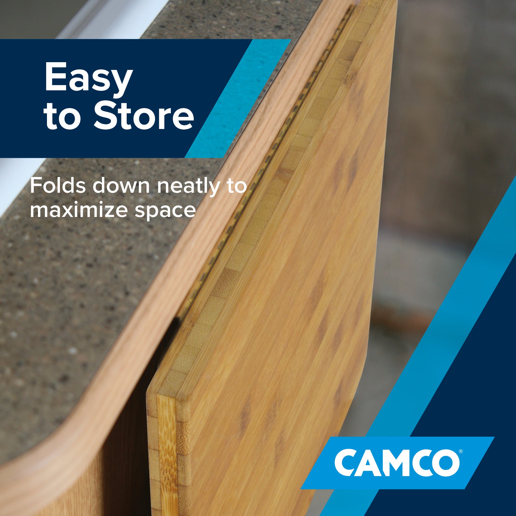 Camco 12'' x 13.5'' x 0.75'' Bamboo Accents RV Wood Countertop Extension, Brown - VMInnovations