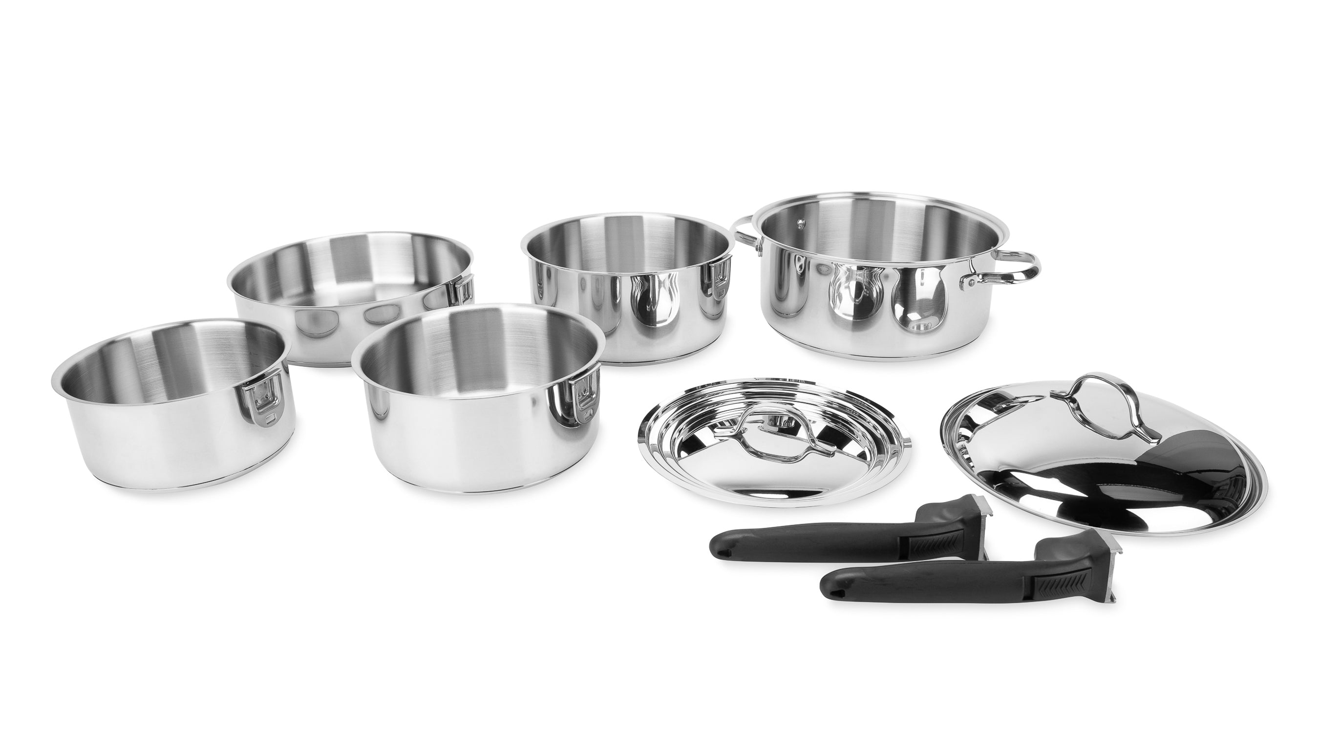 Camco 10 Piece Stainless Steel Cookware Nesting Pot Set w/Handle & Storage Strap - VMInnovations