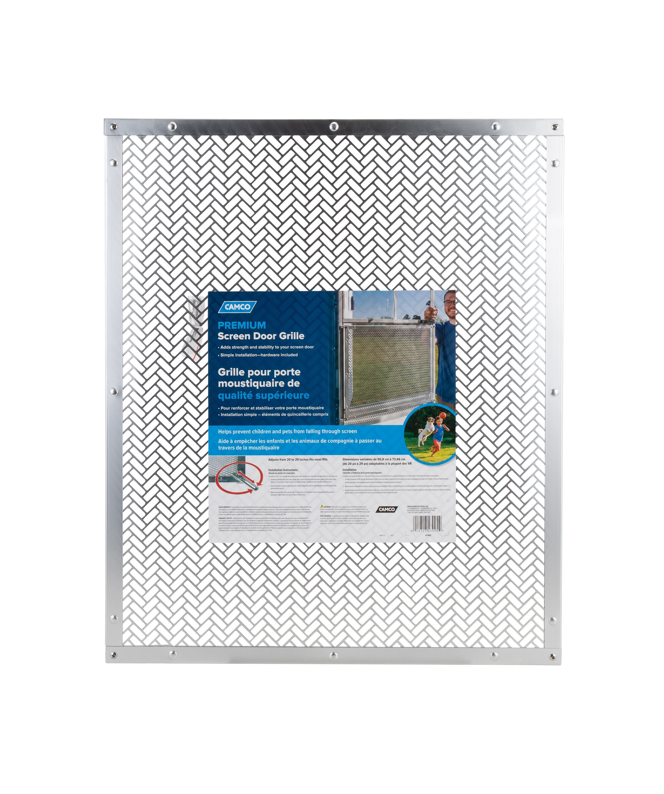 Camco Premium Lower RV Adjustable Protective Metal Screen Door Grille, Silver - VMInnovations