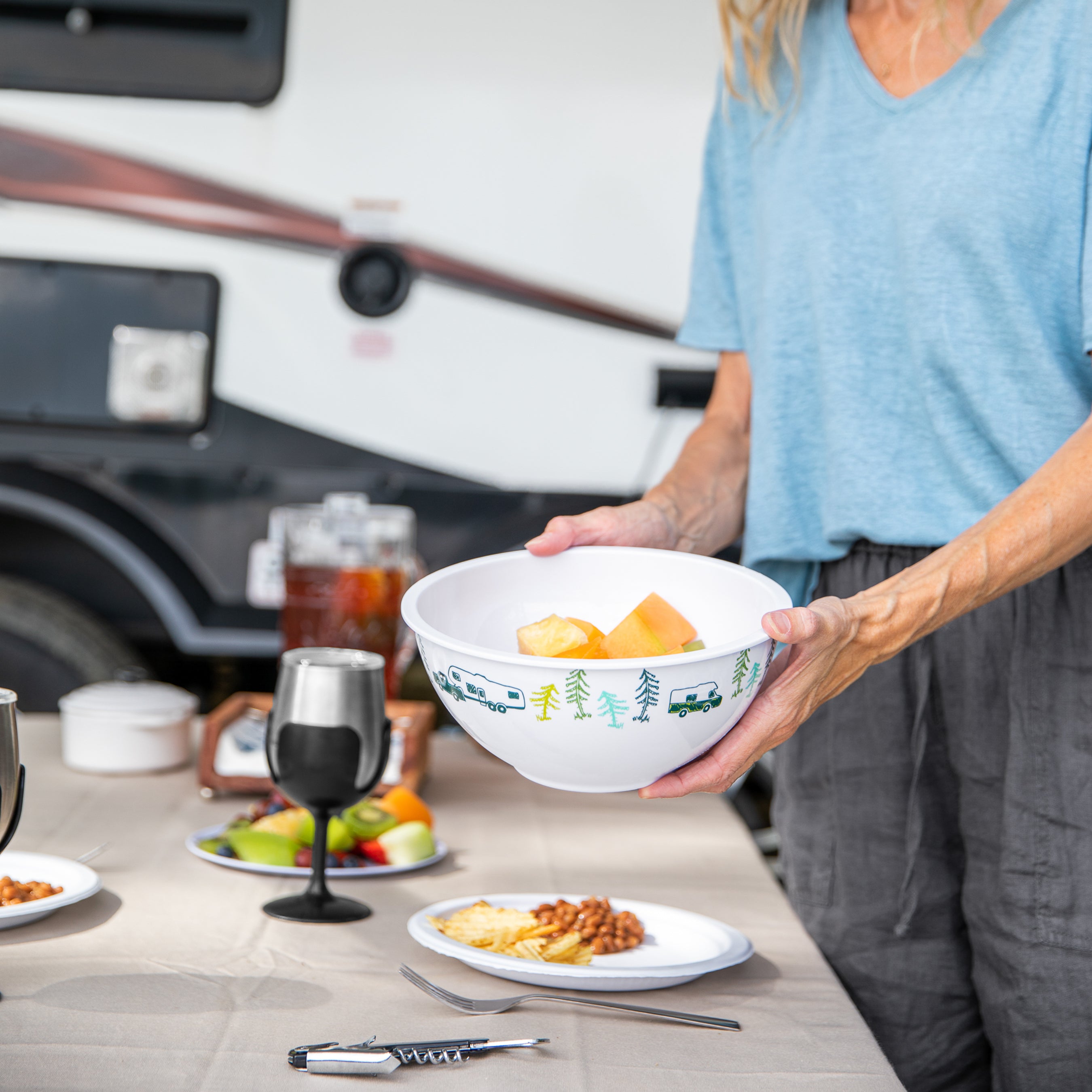 Camco Life is Better at The Campsite 8 Pc Melamine Nesting Bowl Set w/Lids(Used) - VMInnovations