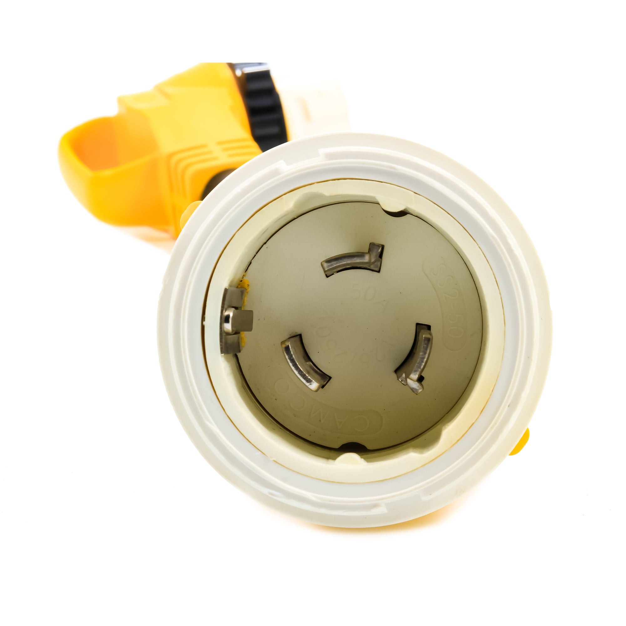 Camco Power Grip 18" Dogbone Adapter w,50 Amp Locking Male & Female,Yellow(Used)
