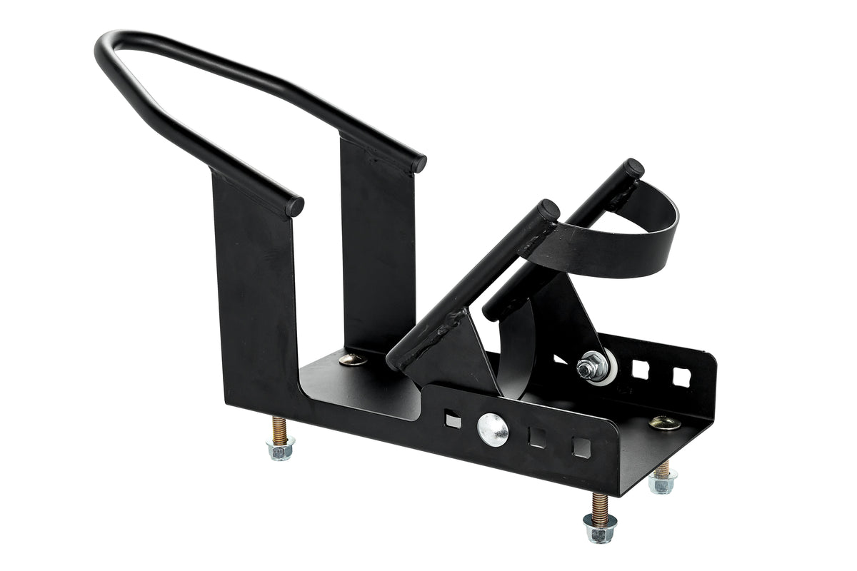 Camco Motorcycle Wheel Chock Mount with Handlebar Straps & Universal Tire Fit